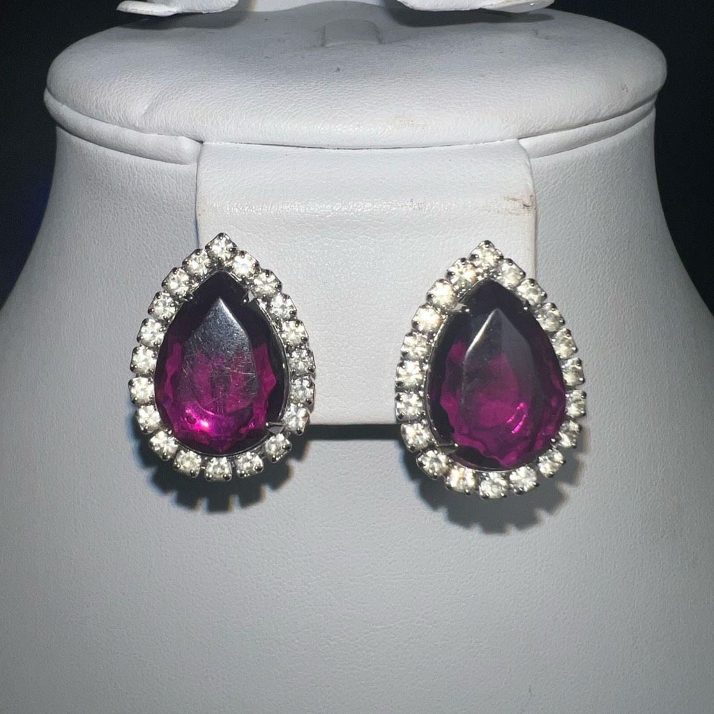 Vintage Vintage Purple Teardrop Halo Clip Earrings Size ONE SIZE - 2 Thumbnail