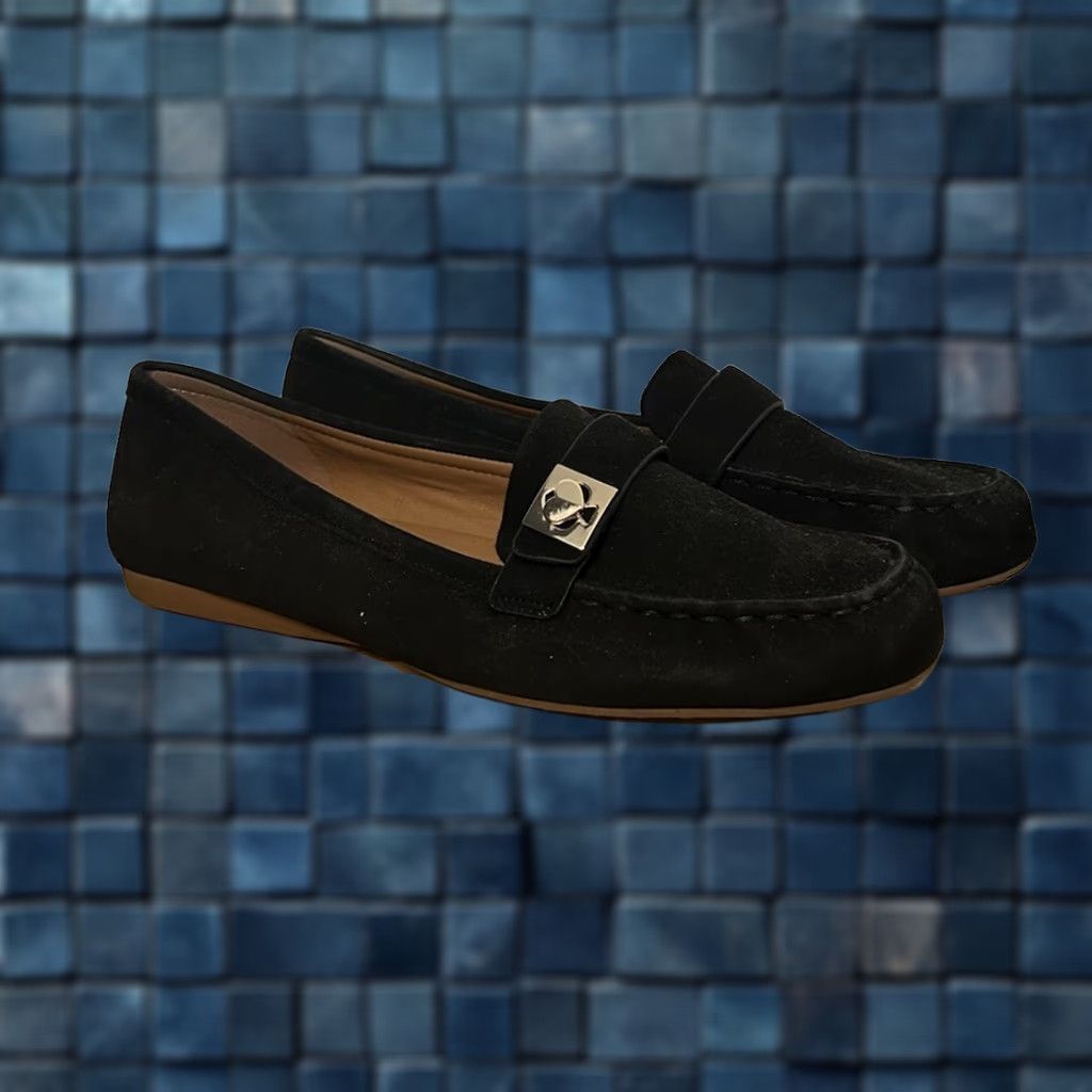 Vintage VINTAGE Women kate spade new york Ballet Flats Black Suede Leather Silver Spade Logo 8.5 Shoes Ballet Flats Women Mens? Size US 9 / IT 39 - 1 Thumbnail