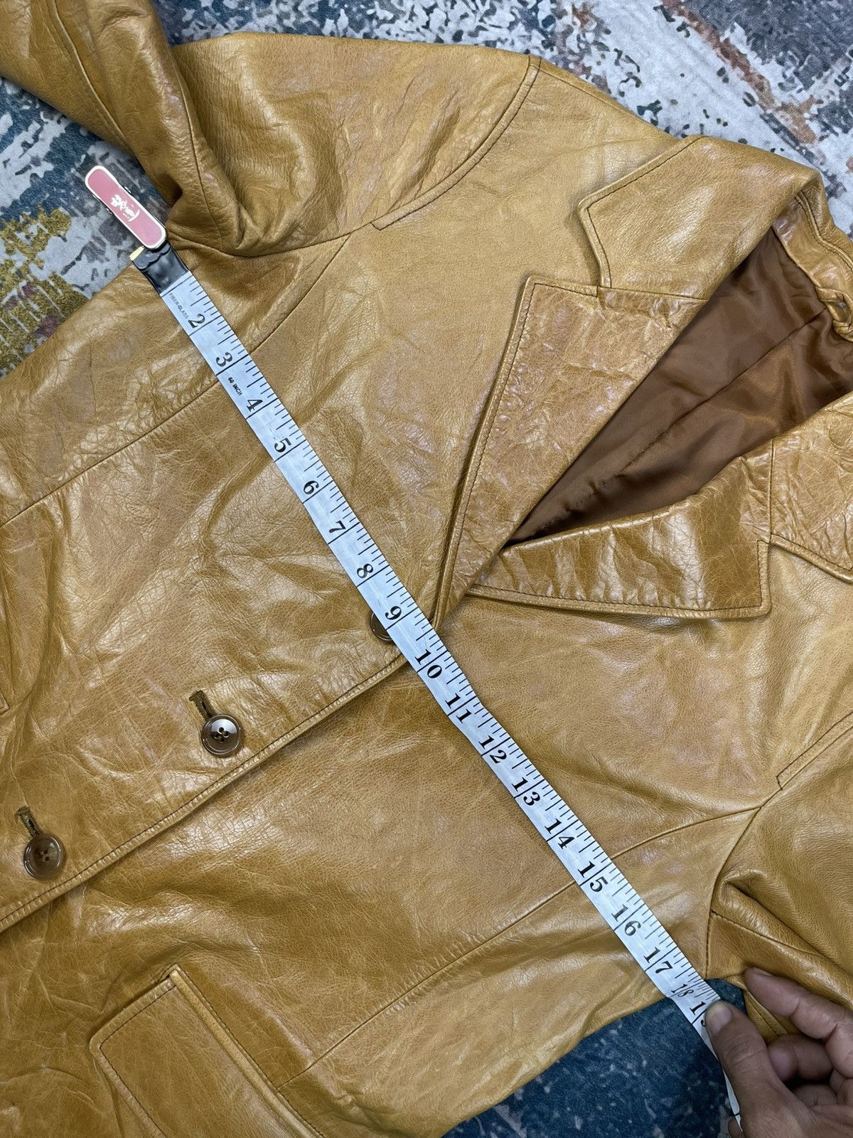 Japanese Brand Pour La Frime Butterscotch Buffalo Hide Leather Blazer Size XS / US 0-2 / IT 36-38 - 9 Thumbnail