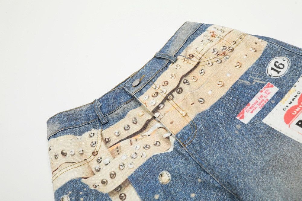 Jean Men's distressed washed loose digital print wide-leg jeans Size US 32 / EU 48 - 4 Thumbnail