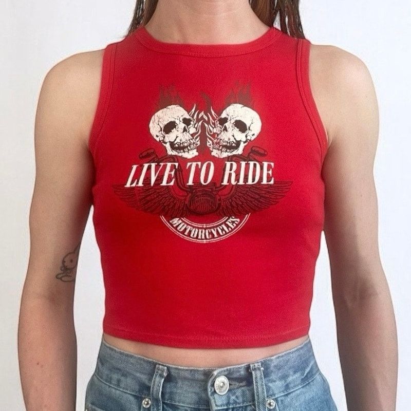 Other Homegirl Society Red Live to Ride Motorcycles Cropped Top Size S / US 4 / IT 40 - 1 Thumbnail