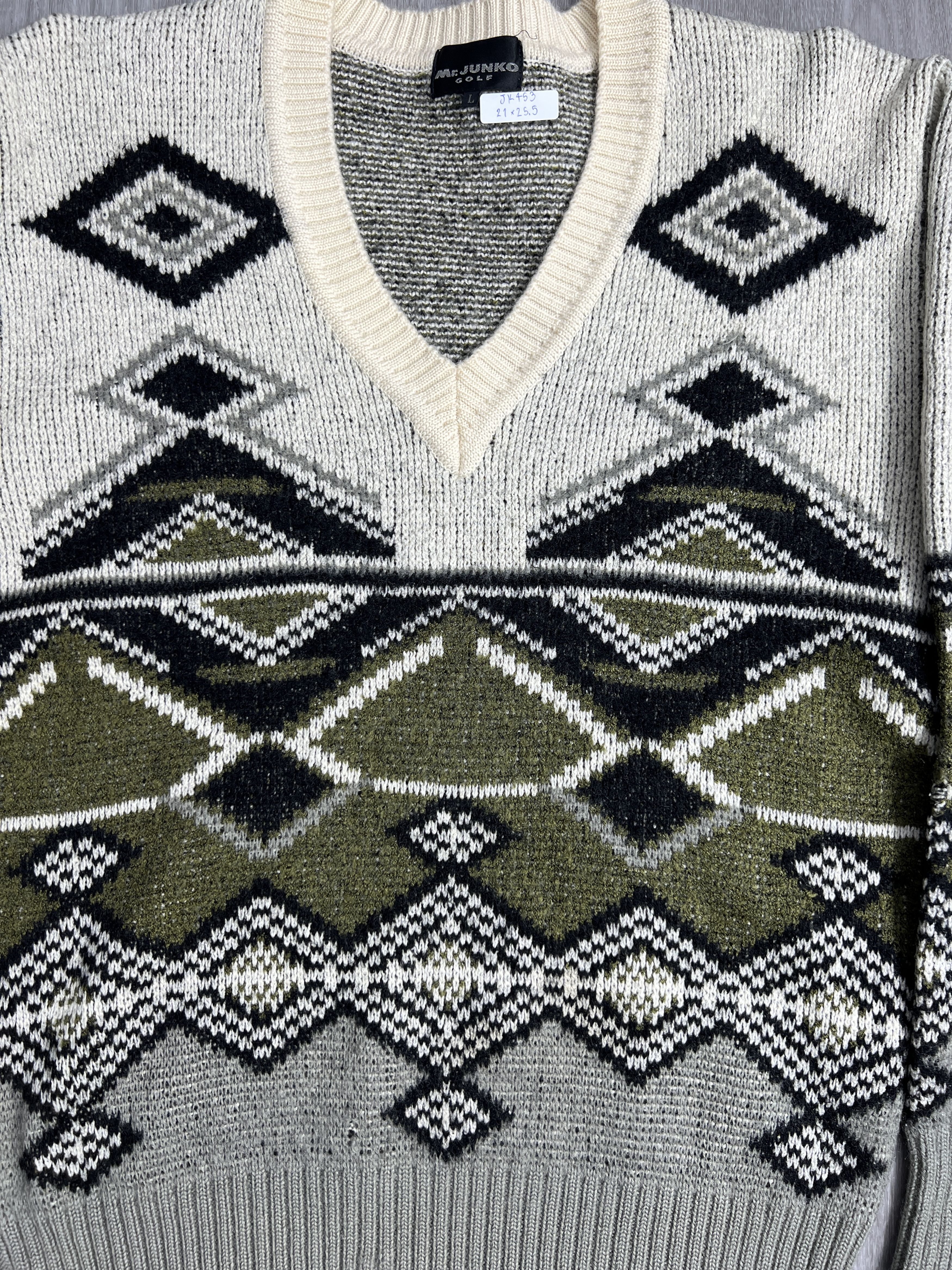 Japanese Brand Mr.Junko Golf Argyle Knit Sweater (L) JK453 Size L / US 10 / IT 46 - 2 Thumbnail
