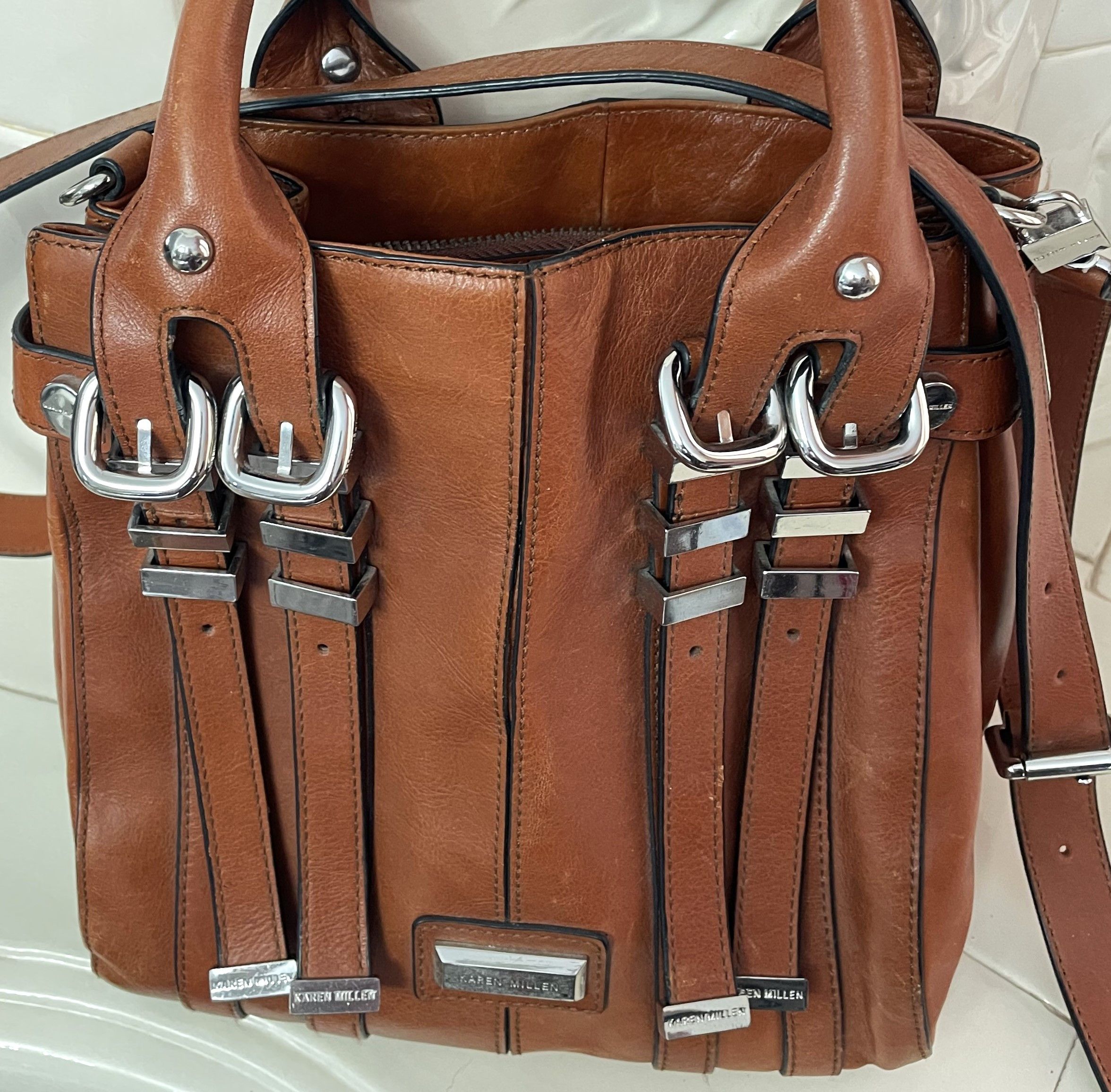 Other Karen Millen Vintage Caramel Leather Satchel Bag Size ONE SIZE - 3 Thumbnail