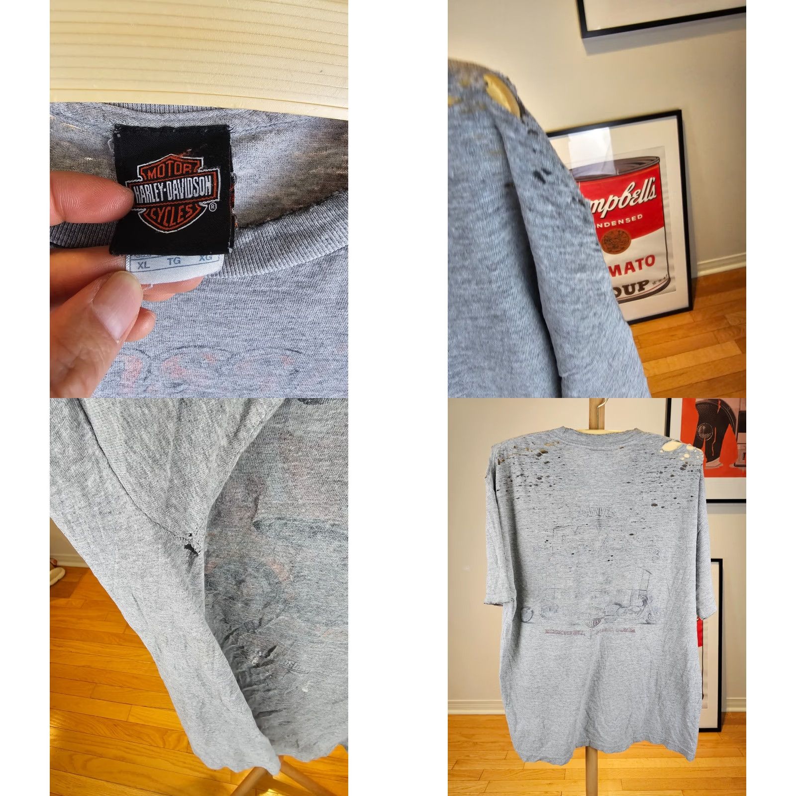 Harley Davidson Harley-Davidson Gray Cotton T-Shirt XL Worn Distressed Faded Mens Size US XL / EU 56 / 4 - 8 Thumbnail