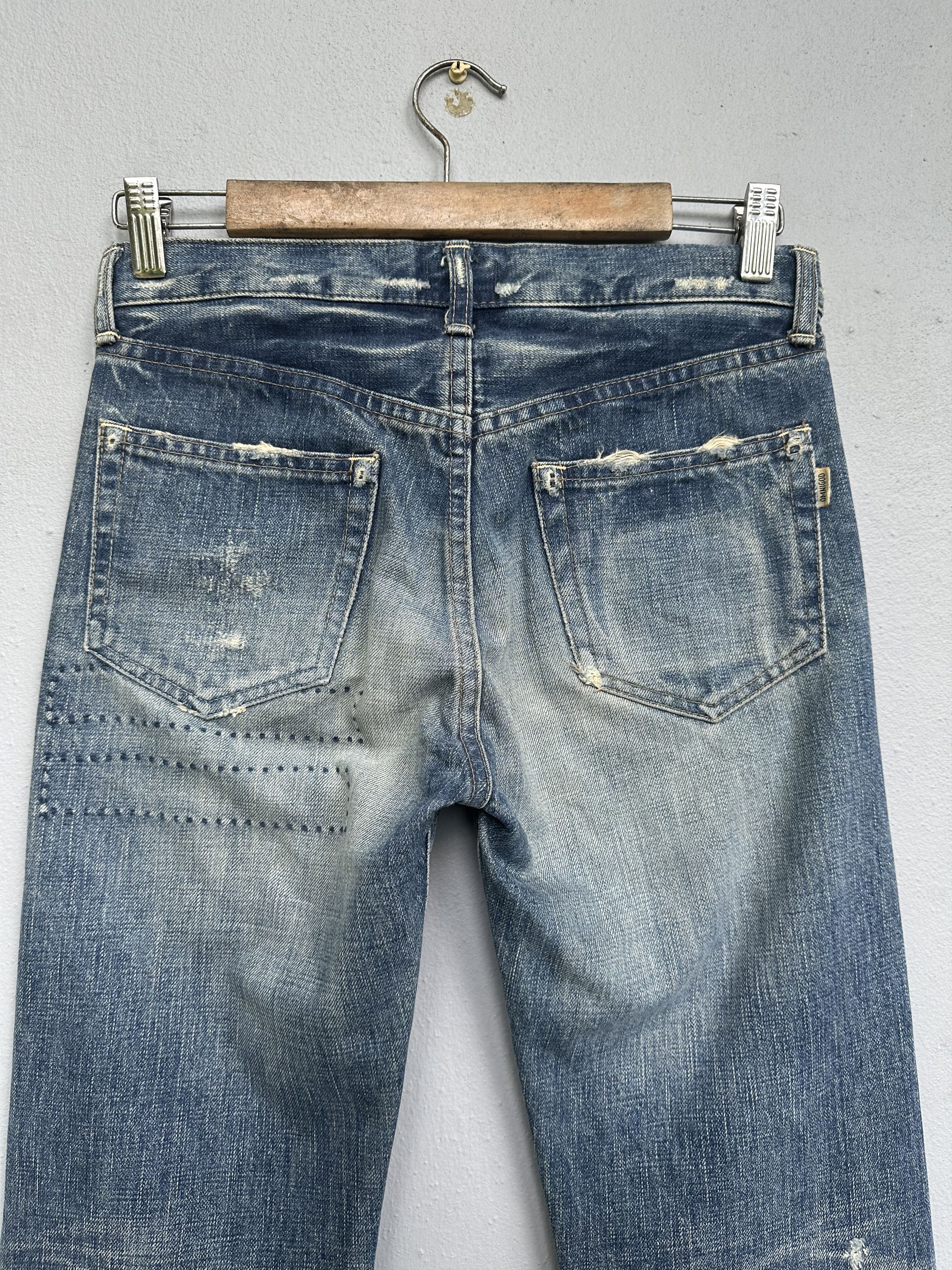 OMNIGOD Vtg Distressed Rips Boro Patchwork Omnigod Flare Denim Jeans Size US 29 - 16 Thumbnail
