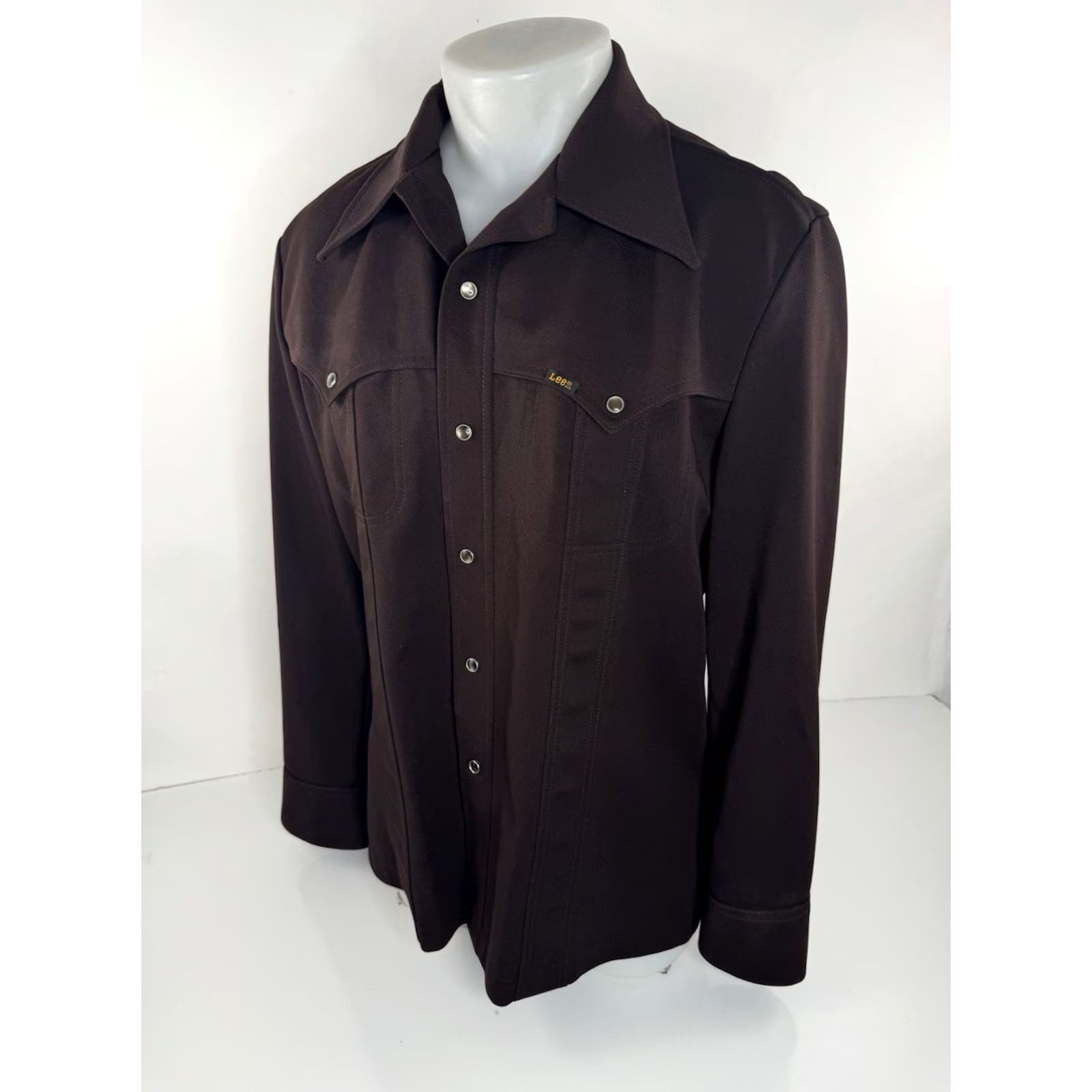 Lee LEE Vintage Mens Pearl Snap Western LEISURE Collar L Shirt Jacket EX Brown Polyester Snap Male Jacket Mens L Western Theme 90s Decade Captees Size US L / EU 52-54 / 3 - 2 Thumbnail