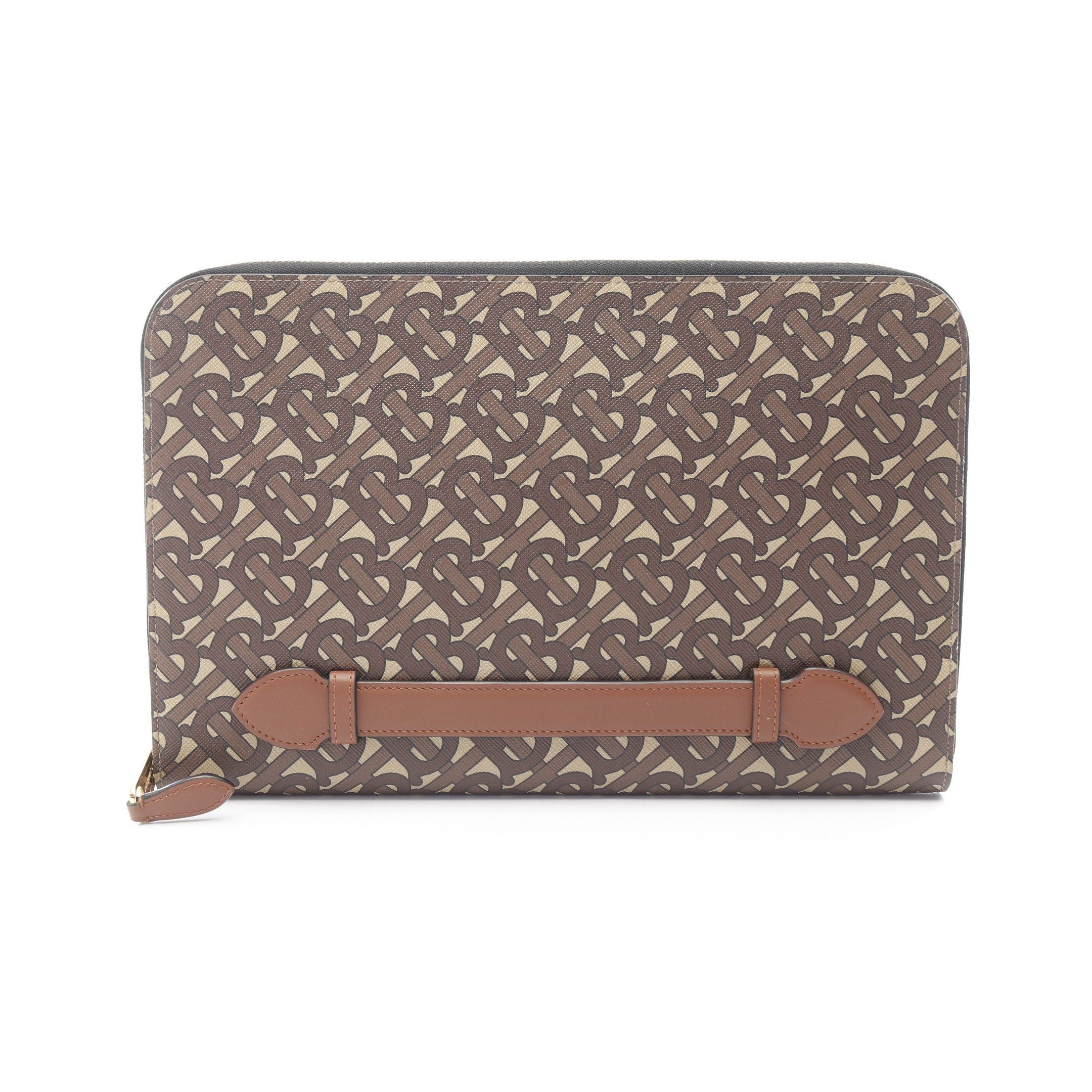Burberry Burberry Tb Monogram Clutch Bag Leather Beige Brown Size ONE SIZE - 1 Thumbnail