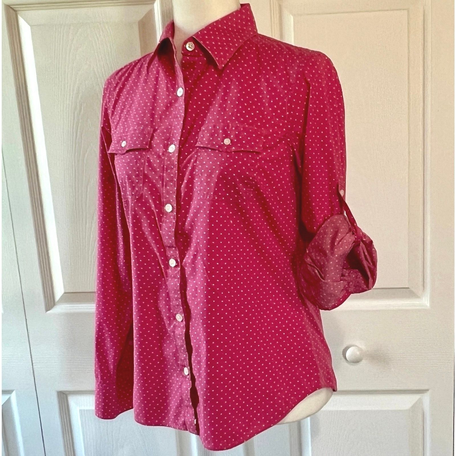 L.L. Bean LL Bean Small pink polka dot top long sleeved shirt, button Size S / US 4 / IT 40 - 5 Thumbnail