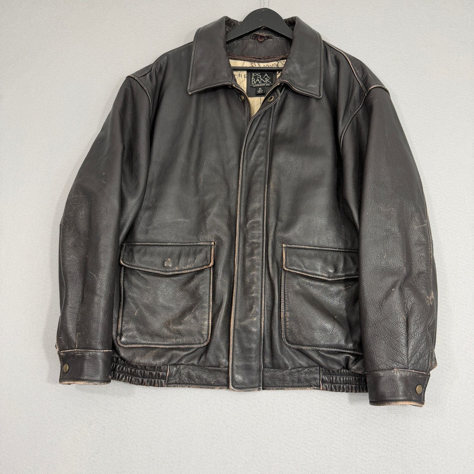 Vintage Vintage Jos A Bank Leather Bomber Jacket Men's XL Brown Size US XL / EU 56 / 4 - 1 Thumbnail