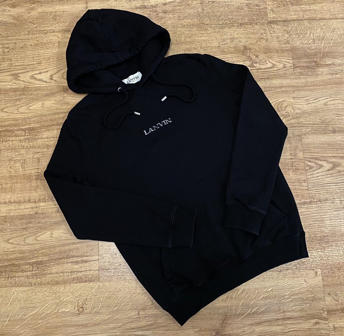 Lanvin Lanvin Paris Embroidered Centre Logo Hoodie Black x Luxury Size US M / EU 48-50 / 2 - 2 Thumbnail