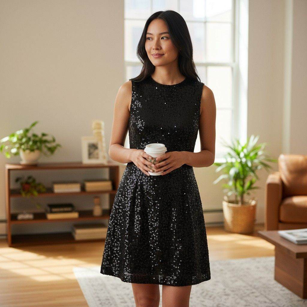 MSGM MSGM Glitter A-Line Dress – Midnight Blue, Size US2 / IT3 Size XS / US 0-2 / IT 36-38 - 1 Thumbnail