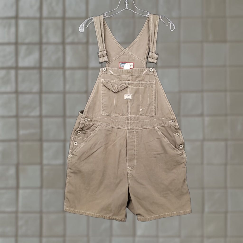 VINTAGE Old Navy Overall Women's L Khaki Canvas Bib Shorts Casual Summer  Spring Fall Women
