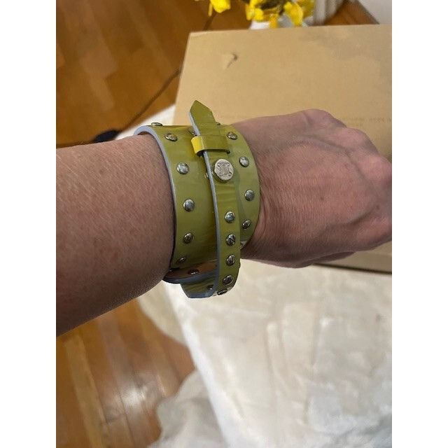 Celine Yellow Celine Leather Silver Studded Wrap Bracelet - Triomph Size ONE SIZE - 9 Thumbnail