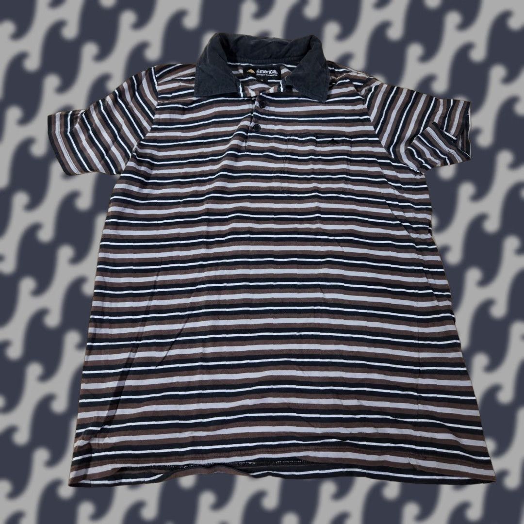 Emerica VINTAGE Emerica Polo Shirt Mens M Striped Black Brown Collared Pocket Skateboarding Size US M / EU 48-50 / 2 - 1 Thumbnail