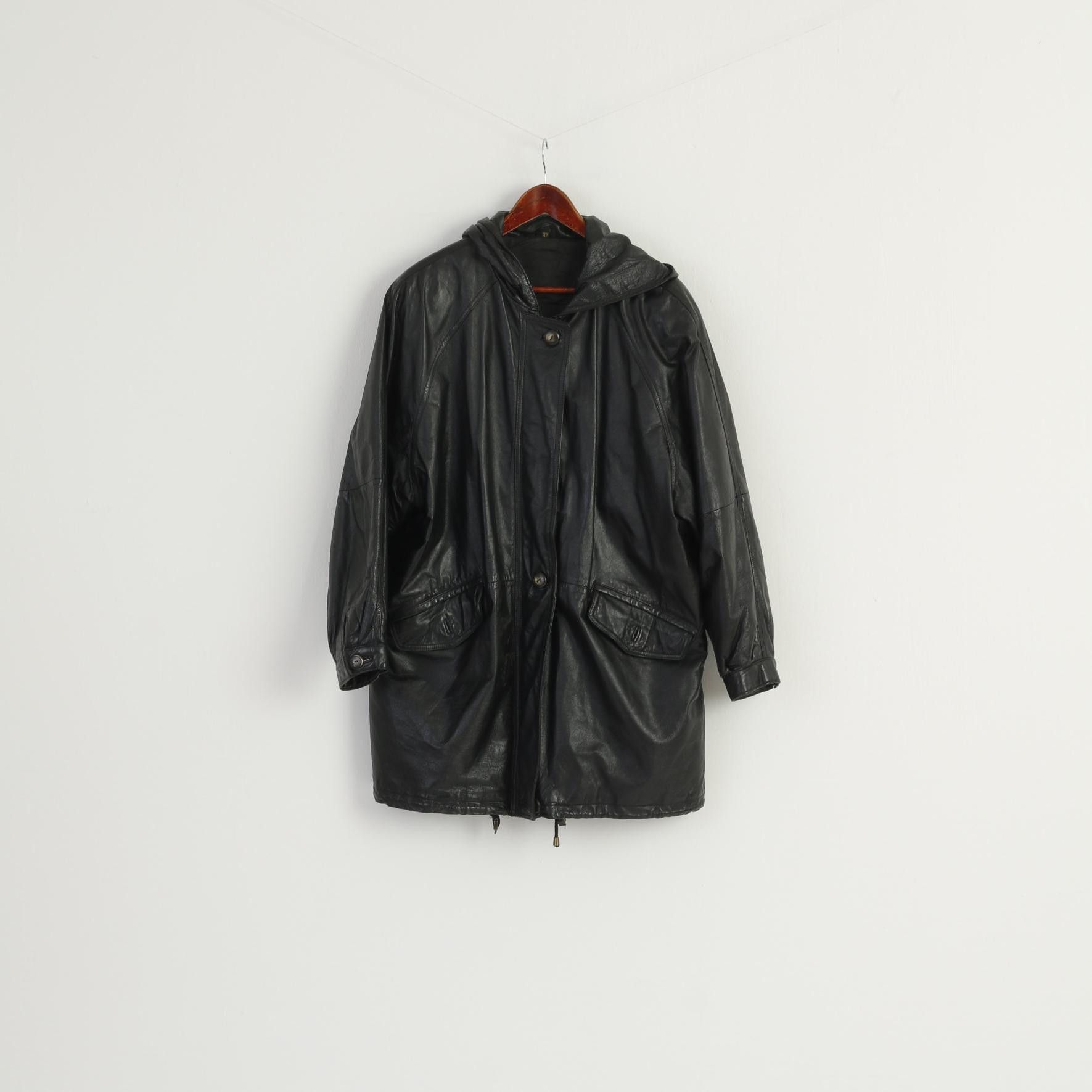 Vintage Vintage Women 42 L Leather Jacket Black Long 7688 Size L / US 10 / IT 46 - 1 Thumbnail