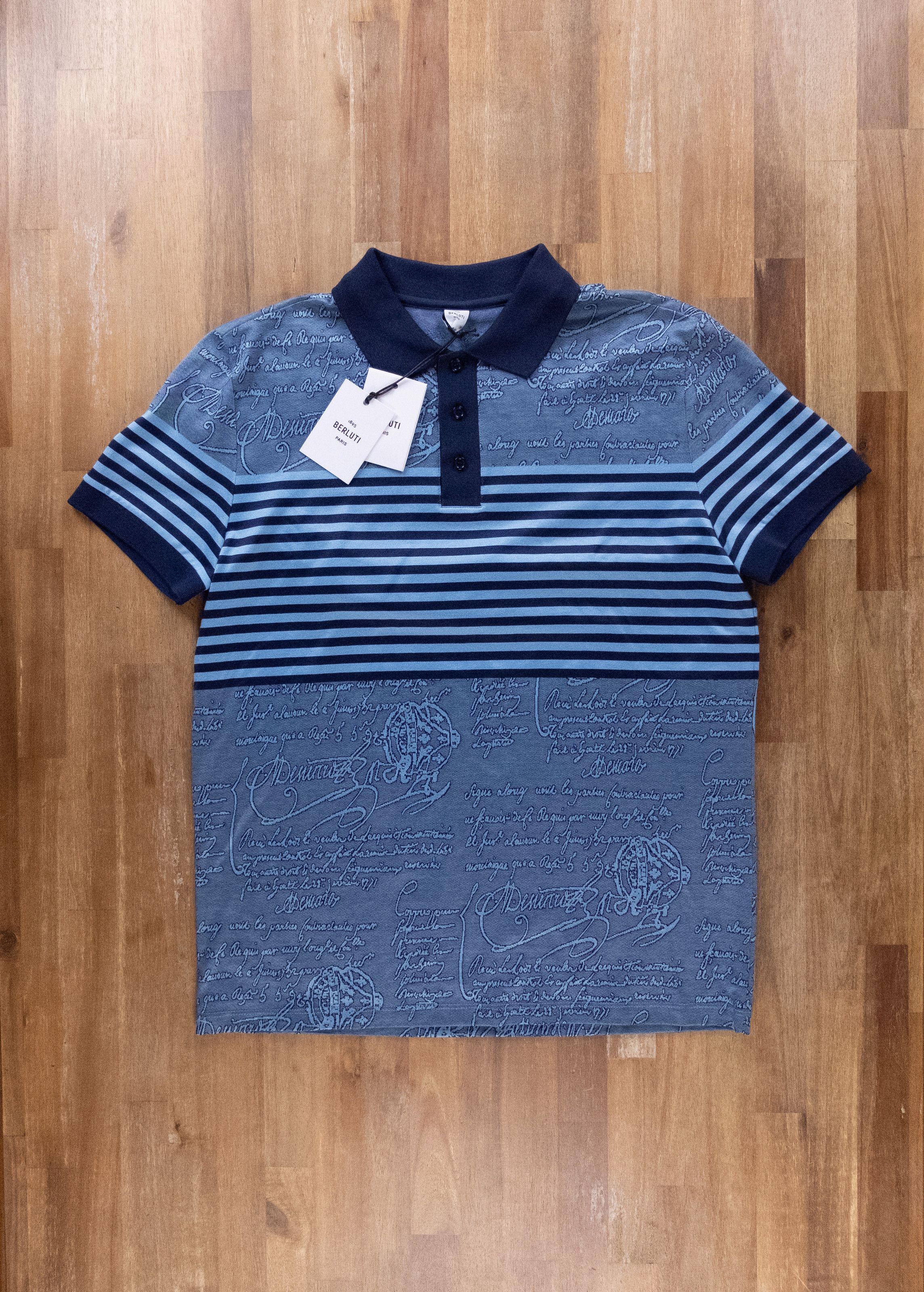 Berluti BERLUTI Striped Scritto blue majorelle cotton polo shirt M Size US M / EU 48-50 / 2 - 3 Thumbnail