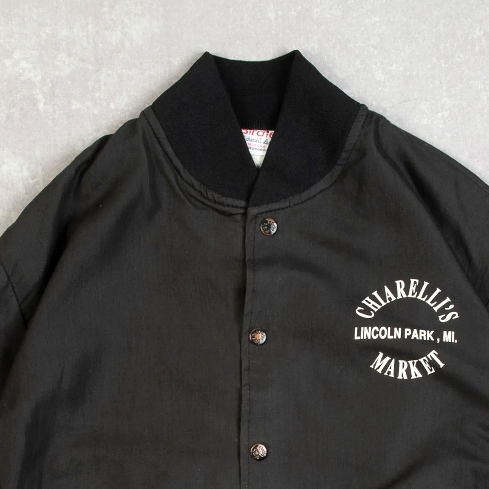 Market Vintage Chiarelli's Market Bomber Jacket Men's Large 1990s Washed Black Polyester Size US L / EU 52-54 / 3 - 3 Thumbnail