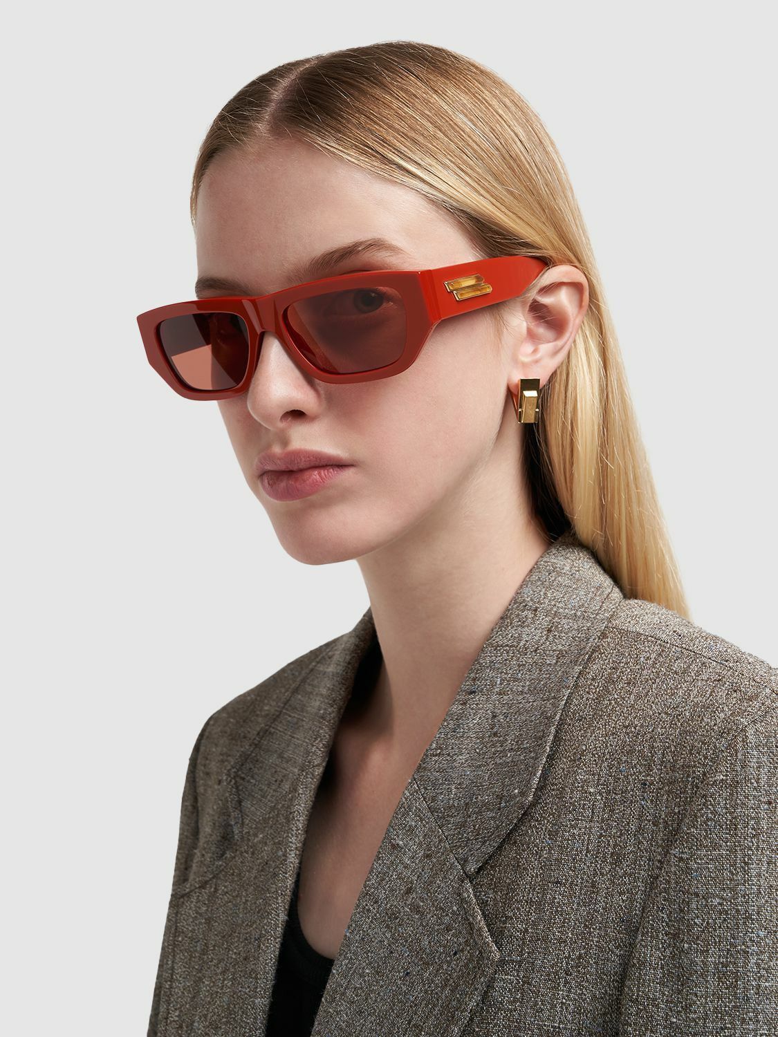 Bottega Veneta Orange Bolt BV1252S Acetate Rectangular Sunglasses Size ONE SIZE - 3 Thumbnail