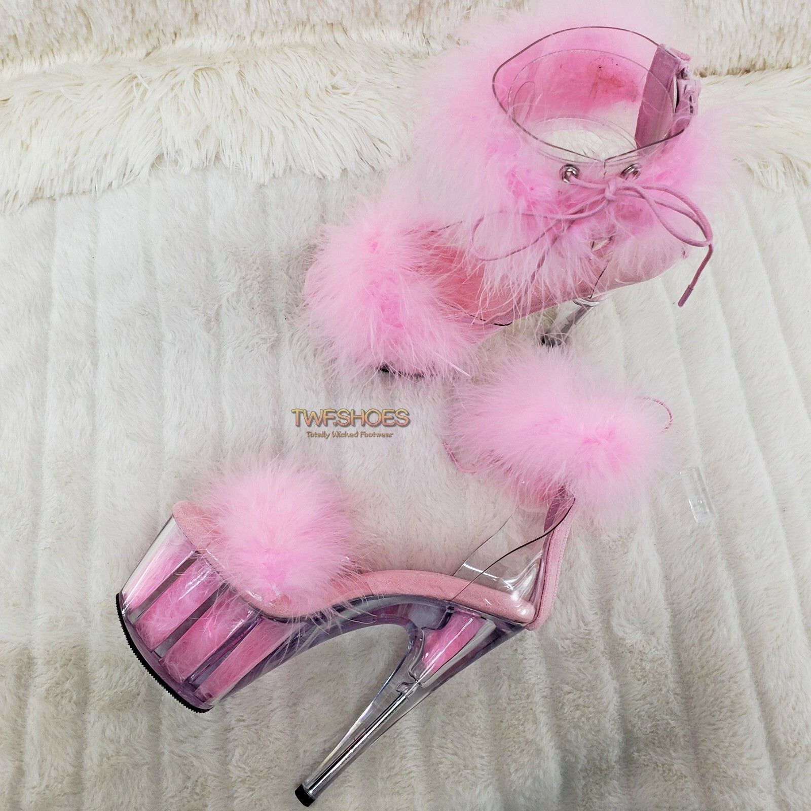 Other Adore 724 Baby Pink Marabou Platform Shoes Sandals 7" High H Size US 8 / IT 38 - 5 Thumbnail
