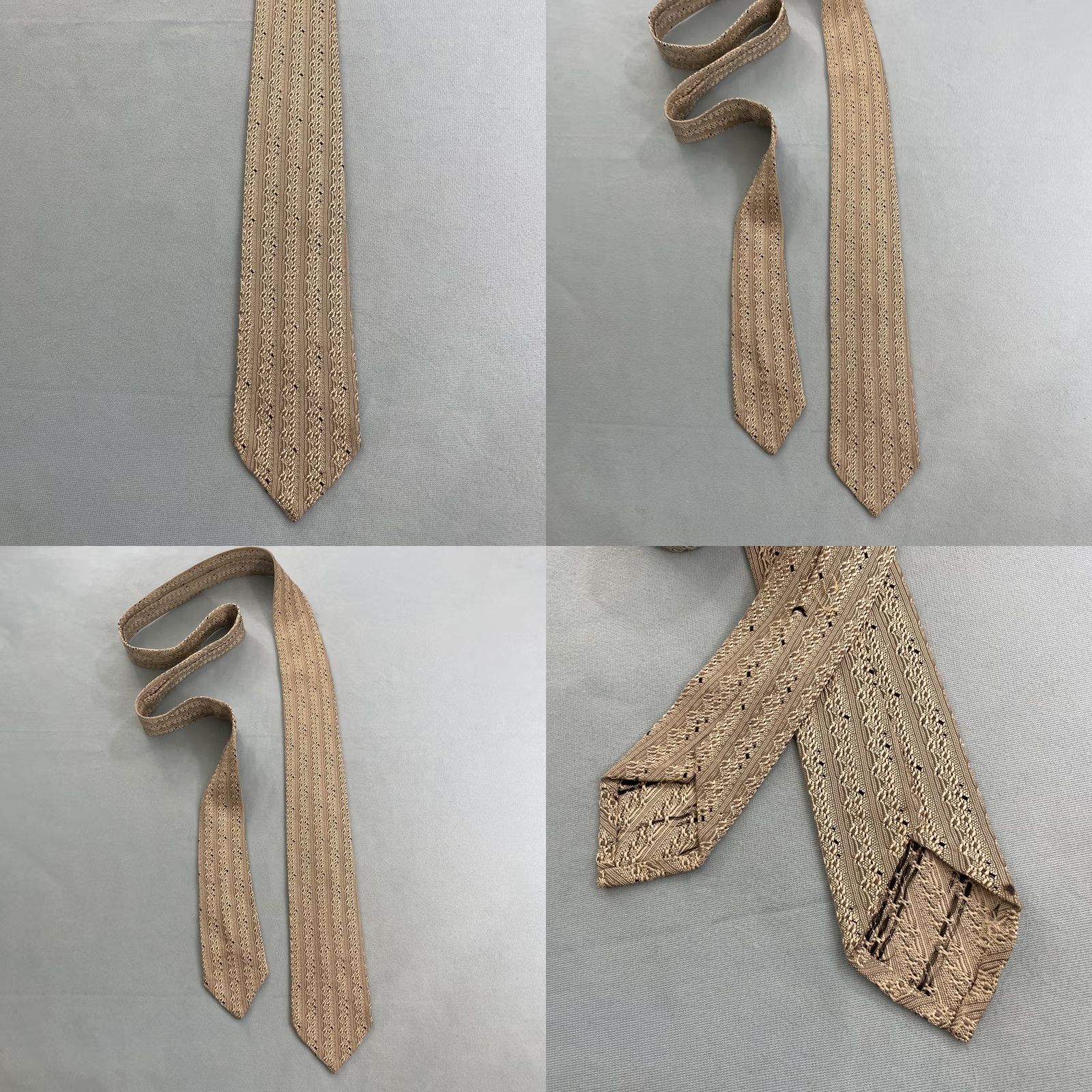 Vintage VINTAGE Neck Tie Woven Crochet Cream Tan 2.5x55 MCM Rockabilly Textured Cravat One Size Men Tie Size ONE SIZE - 10 Thumbnail
