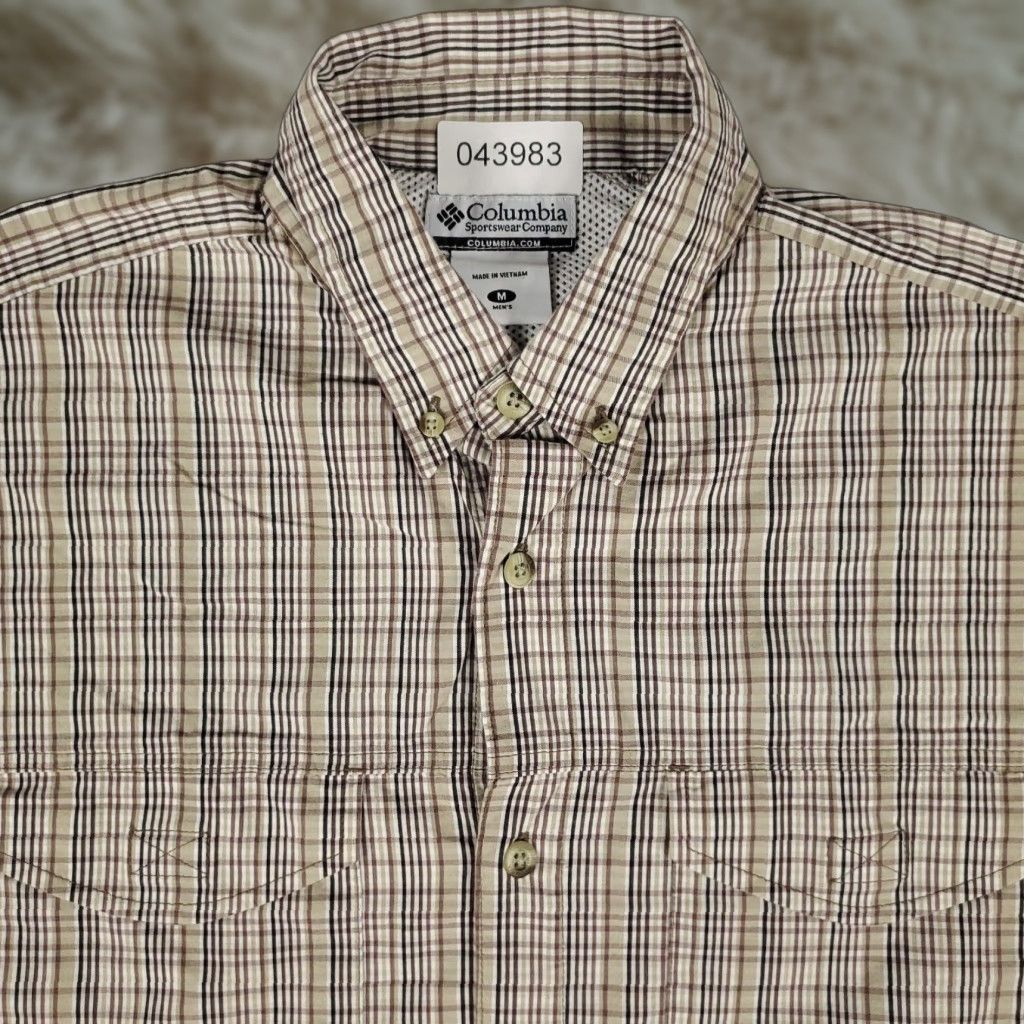Vintage Columbia Shirt Mens Medium Beige Plaid Button-Up Short Sleeve Casual Wear 100% Cotton Blend Size US M / EU 48-50 / 2 - 1 Thumbnail