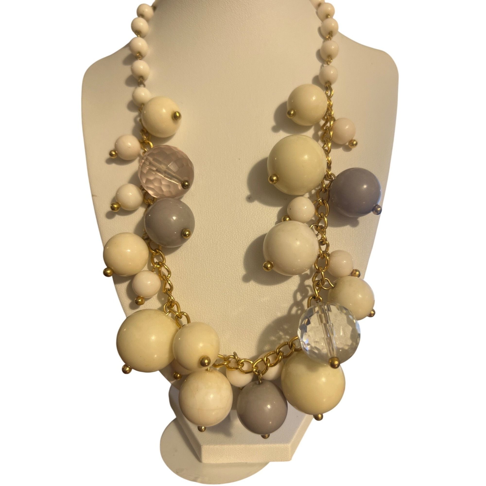 Other Vintage Gold Tone Multi Bead Bauble Necklace White Cream Gra Size ONE SIZE - 1 Thumbnail