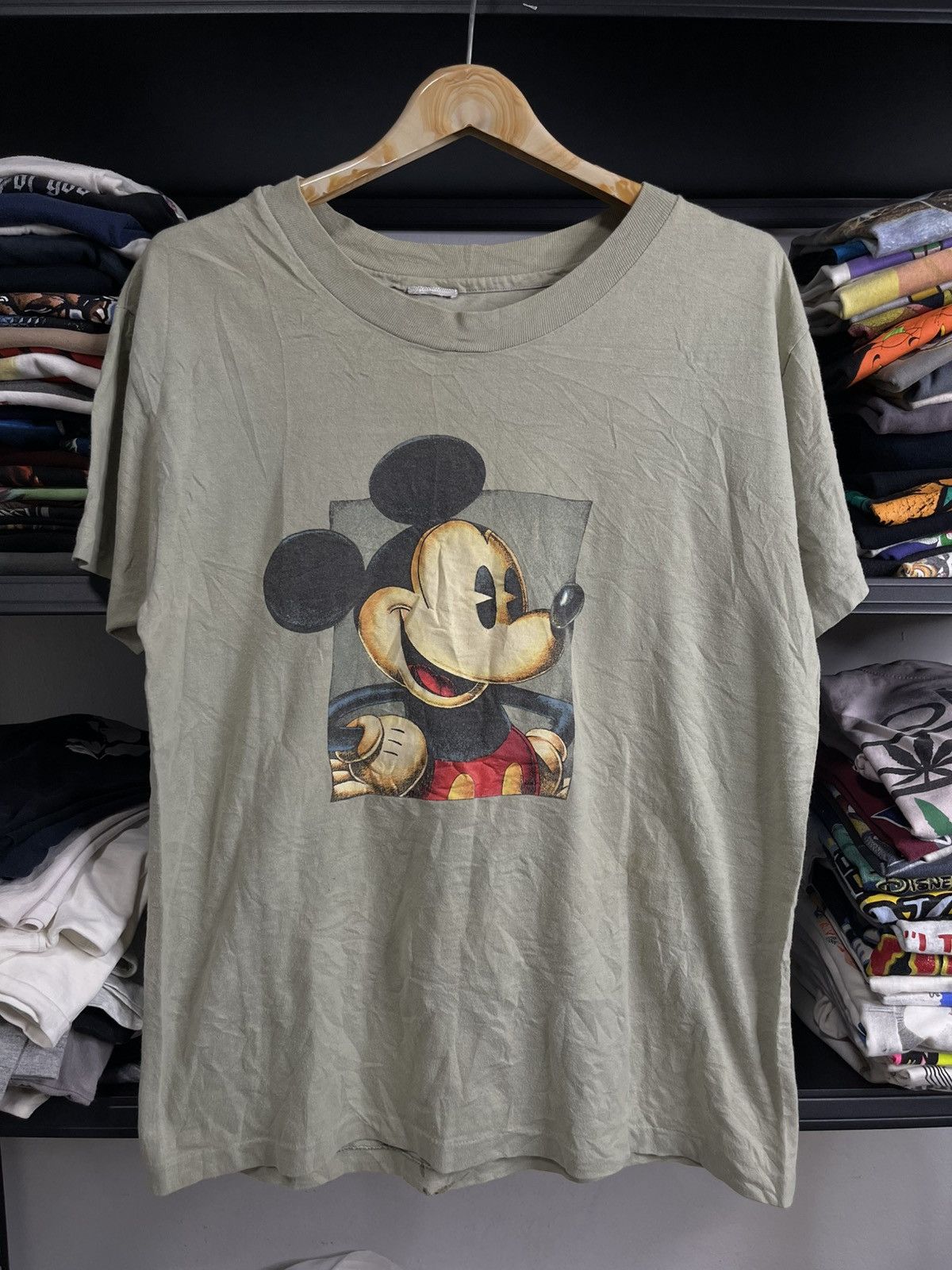 Disney VINTAGE 90s Disney Mickey Mouse Faded Olive Green Tees Size US L / EU 52-54 / 3 - 1 Thumbnail