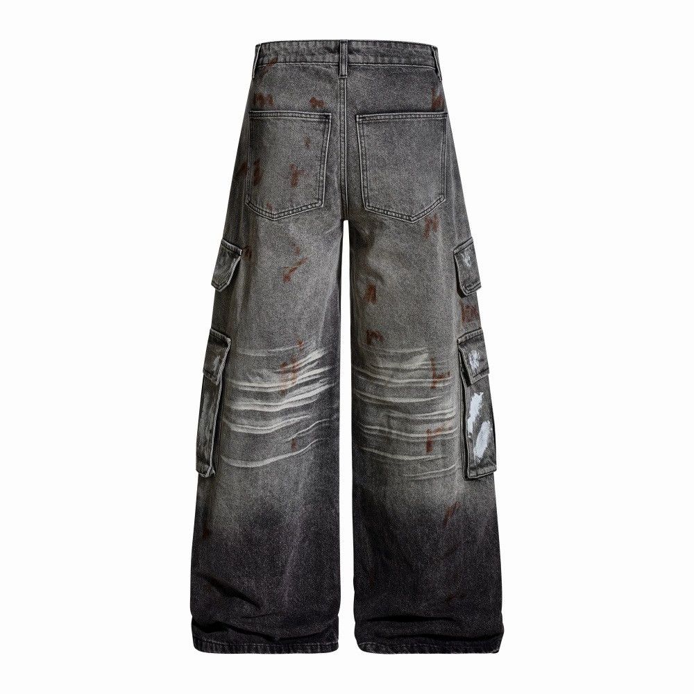 Vintage Men's ink-splashed tie-dye distressed cargo jeans Size US 32 / EU 48 - 2 Thumbnail