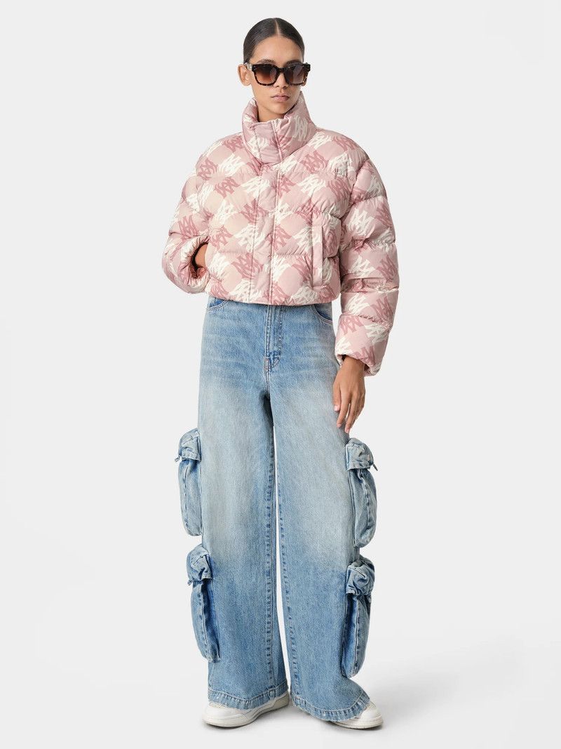 Amiri o1orln1125 MA Quad Cropped Down Jacket in Pink/White Size S / US 4 / IT 40 - 2 Thumbnail