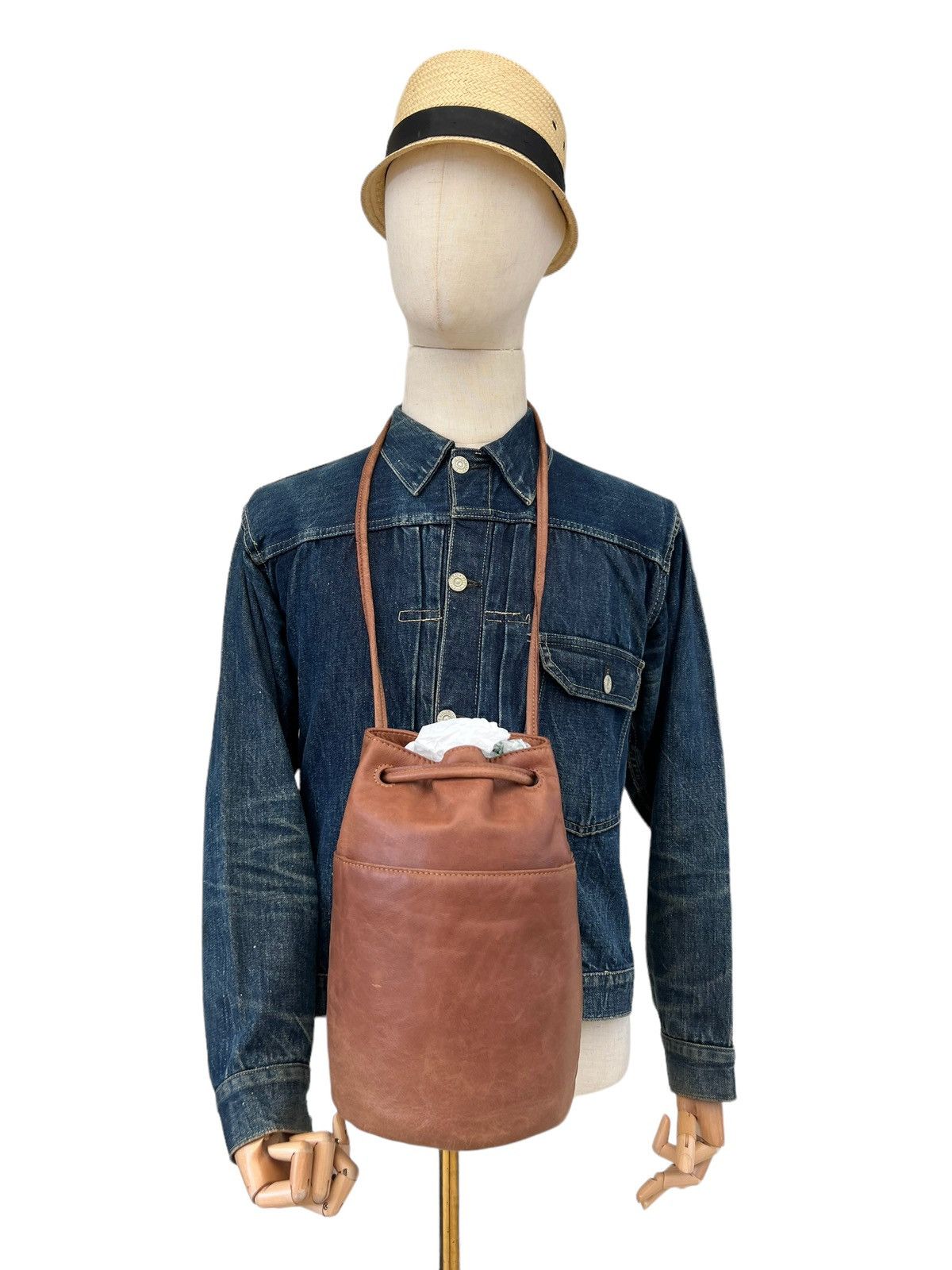If Six Was Nine × Le Grande Bleu (L.G.B.) GOA Japan Patina Goat Goatskin Leather Bucket Bag Size ONE SIZE - 8 Thumbnail