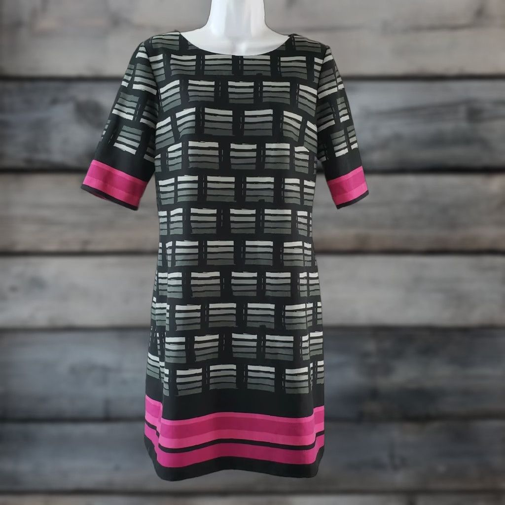 Vintage Eliza J Womens Dress 10P Gray Pink Striped Half Sleeves Exposed Zipper Shirt Dress Womens 10P Size L / US 10 / IT 46 - 1 Thumbnail