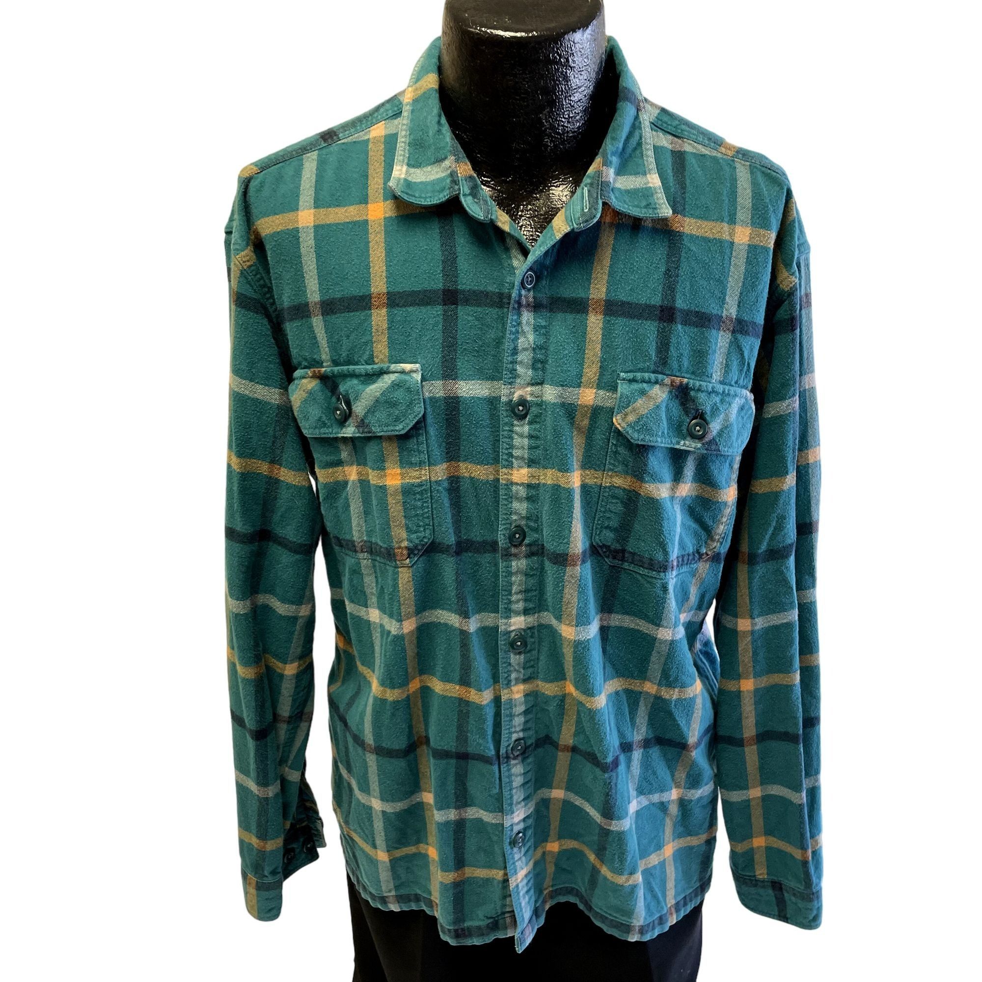 Y2K 00's Patagonia Blue PLAID FLANNEL Hunting Work Shirt XL