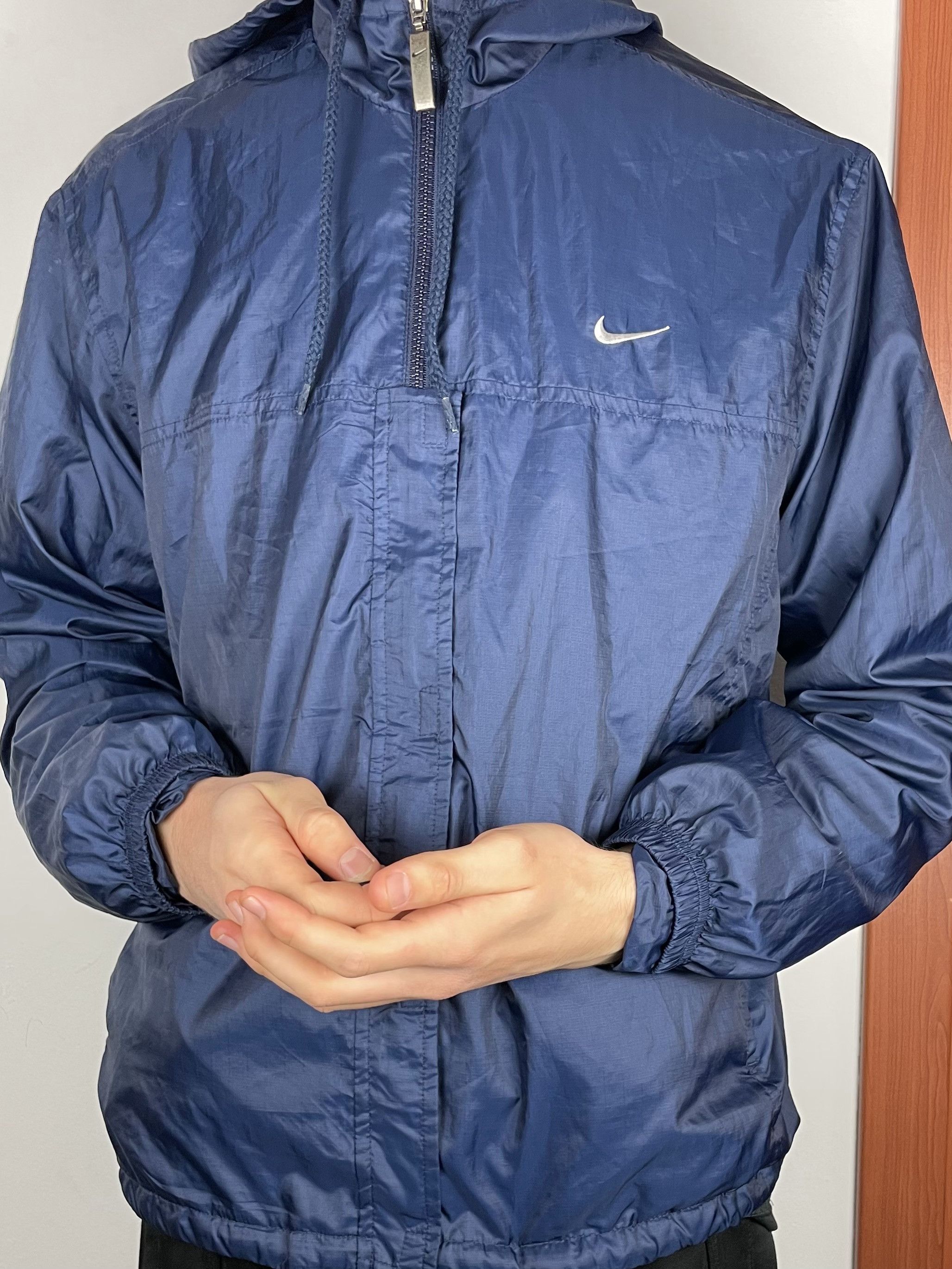 Nike × Vintage Nike Men's Navy Hooded Full Zip Windbreaker Jacket Medium Size US M / EU 48-50 / 2 - 2 Thumbnail