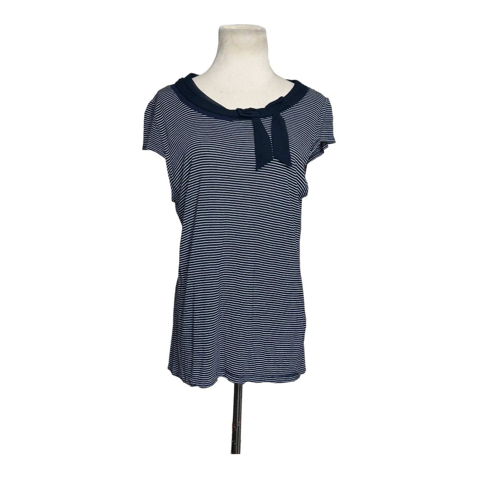 H&M H&M striped short sleeves boat neck top size Large Size L / US 10 / IT 46 - 1 Thumbnail