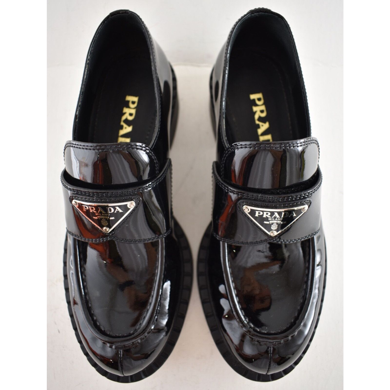 Prada Prada Chocolate Black Patent Leather Silver Logo Platform Size US 11.5 / IT 41.5 - 10 Thumbnail
