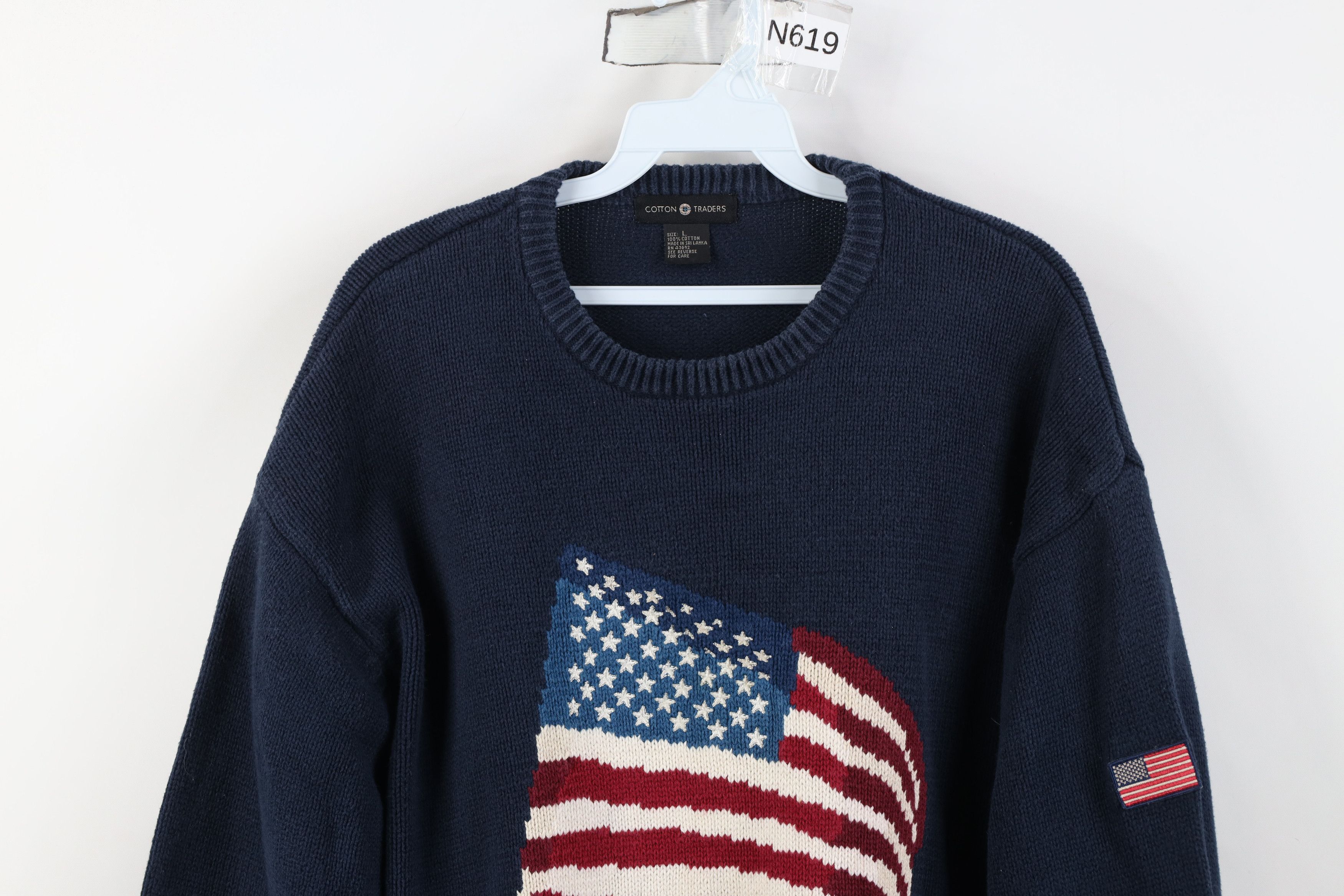 Vintage Vintage 90s Streetwear Heavyweight Knit USA Flag Sweater Size US L / EU 52-54 / 3 - 2 Thumbnail