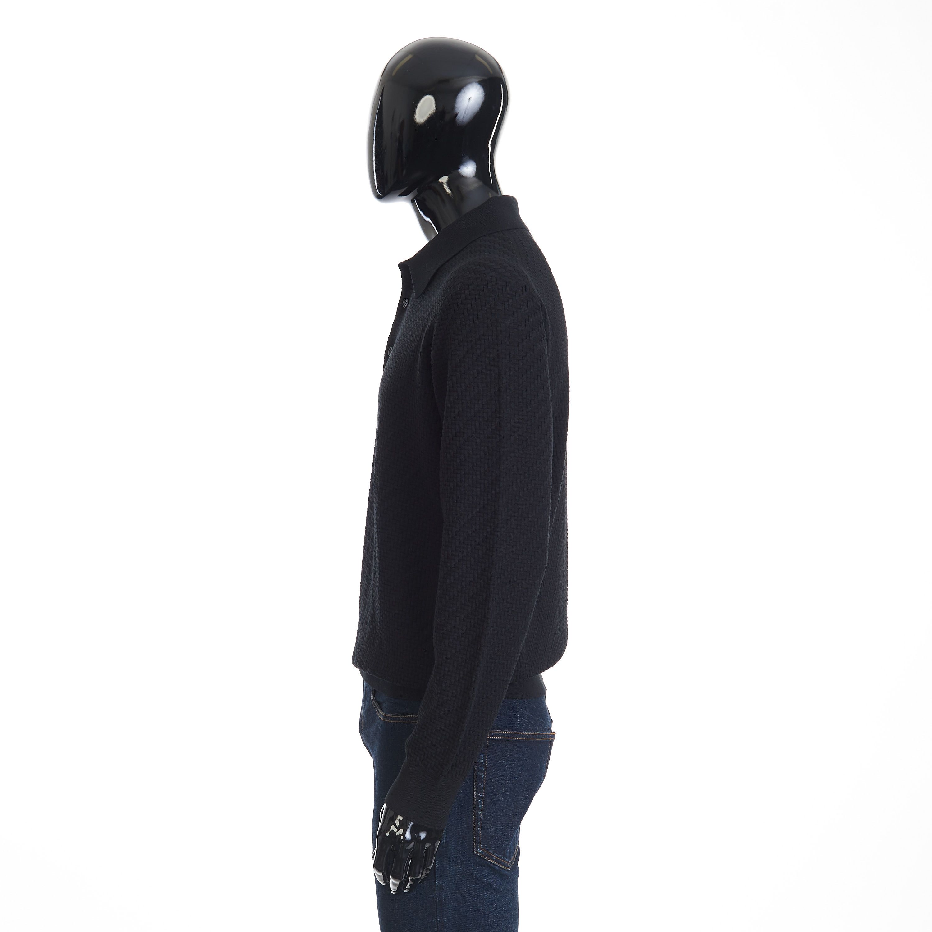Brioni Black Cotton, Silk And Cashmere Trama Weave Polo Sweater Size US M / EU 48-50 / 2 - 3 Thumbnail