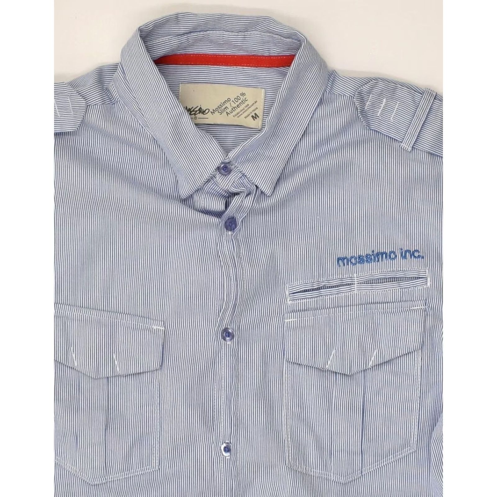 Mossimo MOSSIMO Mens Shirt Medium Blue Pinstripe Cotton Slim Fit AE04 Size US M / EU 48-50 / 2 - 3 Thumbnail