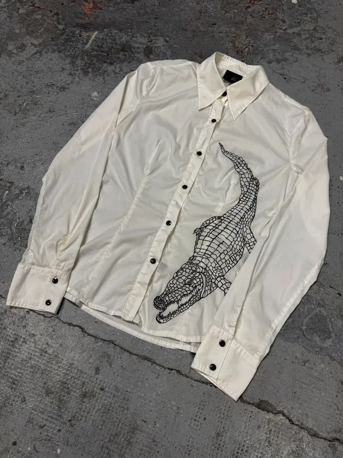 Just Cavalli 2000s Cavalli 3D Crocodile White Shirt Size XS / US 0-2 / IT 36-38 - 4 Thumbnail