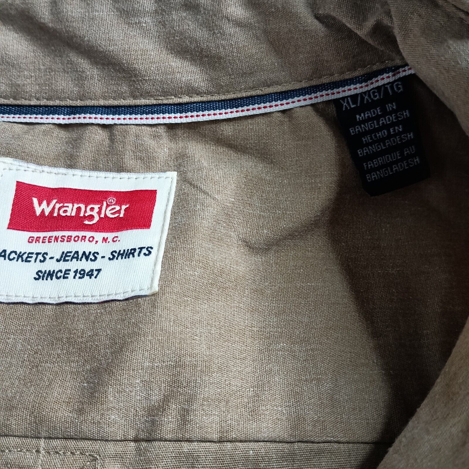 Wrangler Wrangler S/S Twill Button Up Shirt Beige Relaxed Fit Size XL Size US XL / EU 56 / 4 - 3 Thumbnail