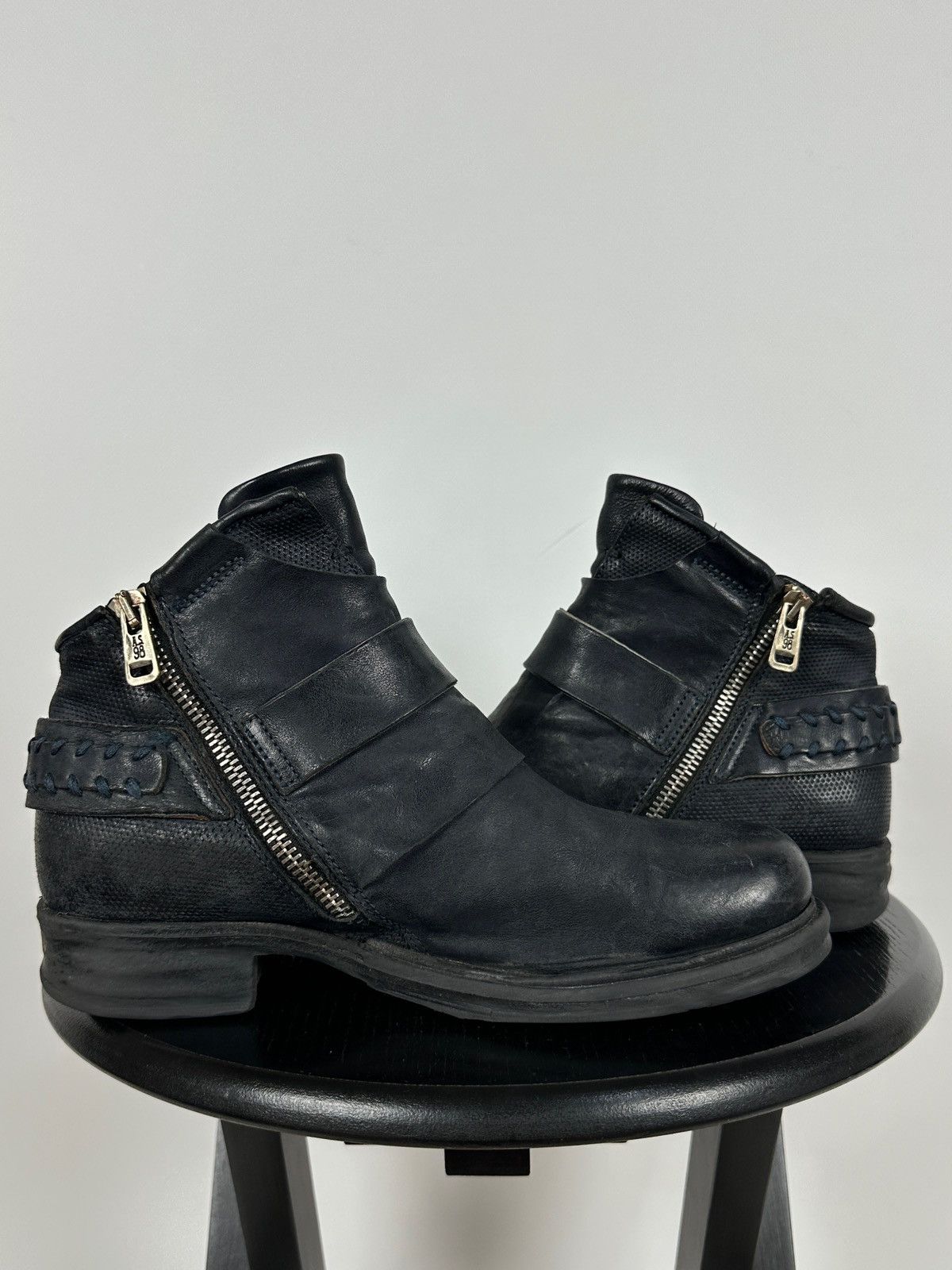 A.S.98 A.S.98. Airstep Navy Blue Leather Biker Ankle Boots Size US 8 / IT 38 - 8 Thumbnail