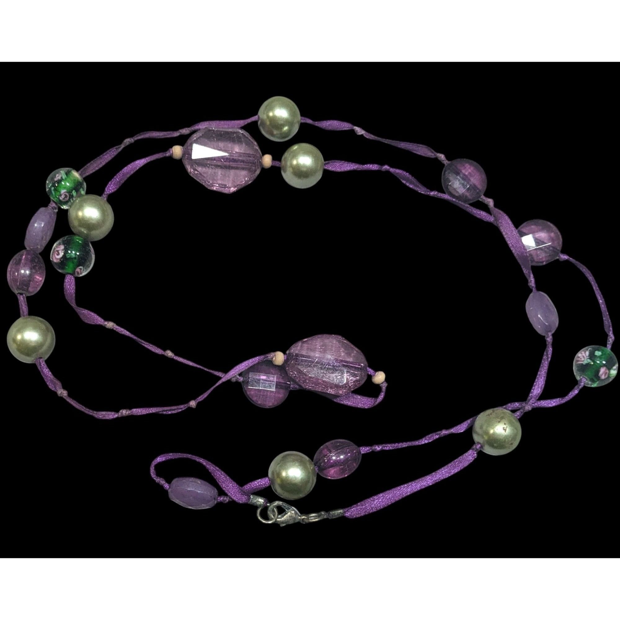Other Whimsical Purple Beaded Ribbon Station Necklace Size ONE SIZE - 1 Thumbnail