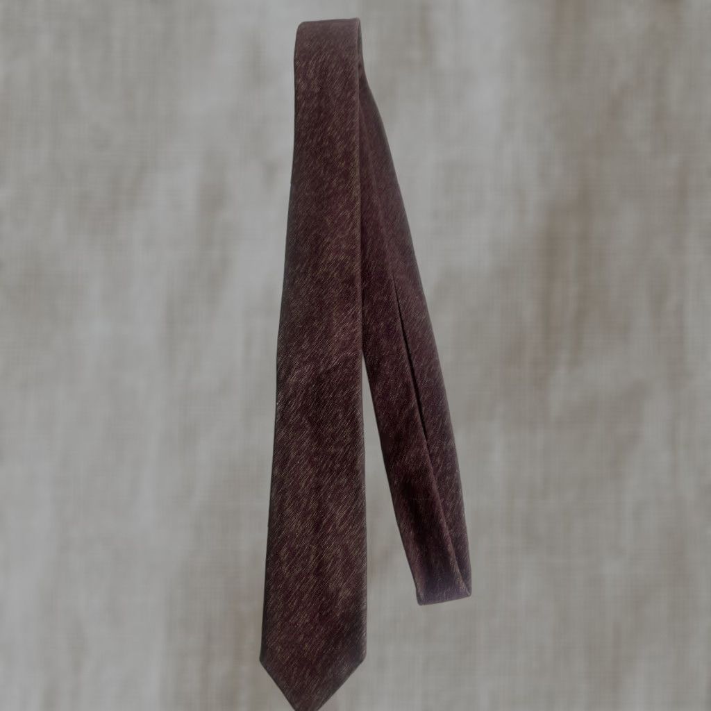 Vintage VINTAGE Tussah Silk Necktie Burgundy Gold Skinny Tie Size ONE SIZE - 1 Thumbnail