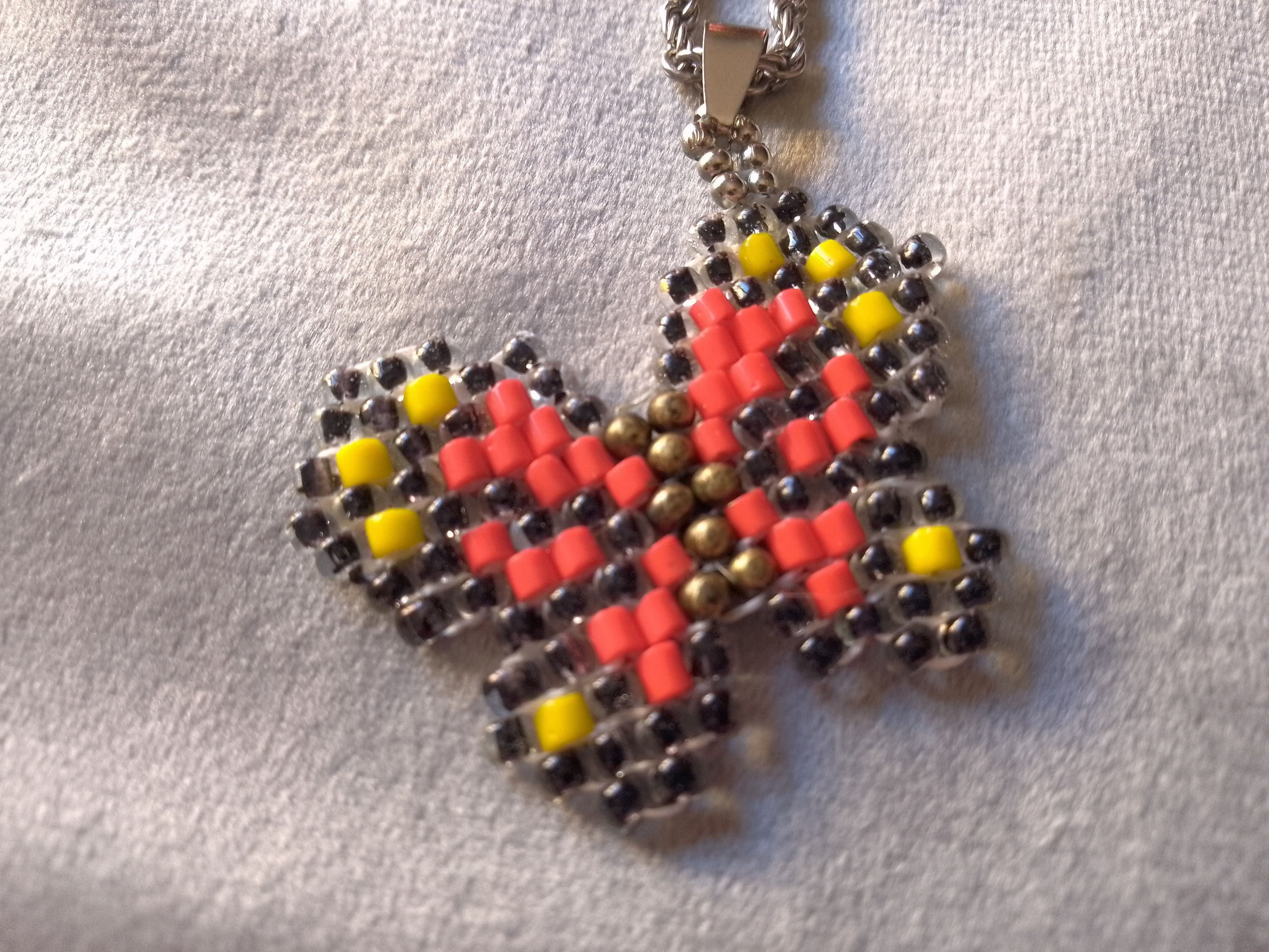 Handmade Necklace Pendant Beaded Butterfly Red Elegant Size ONE SIZE - 7 Thumbnail