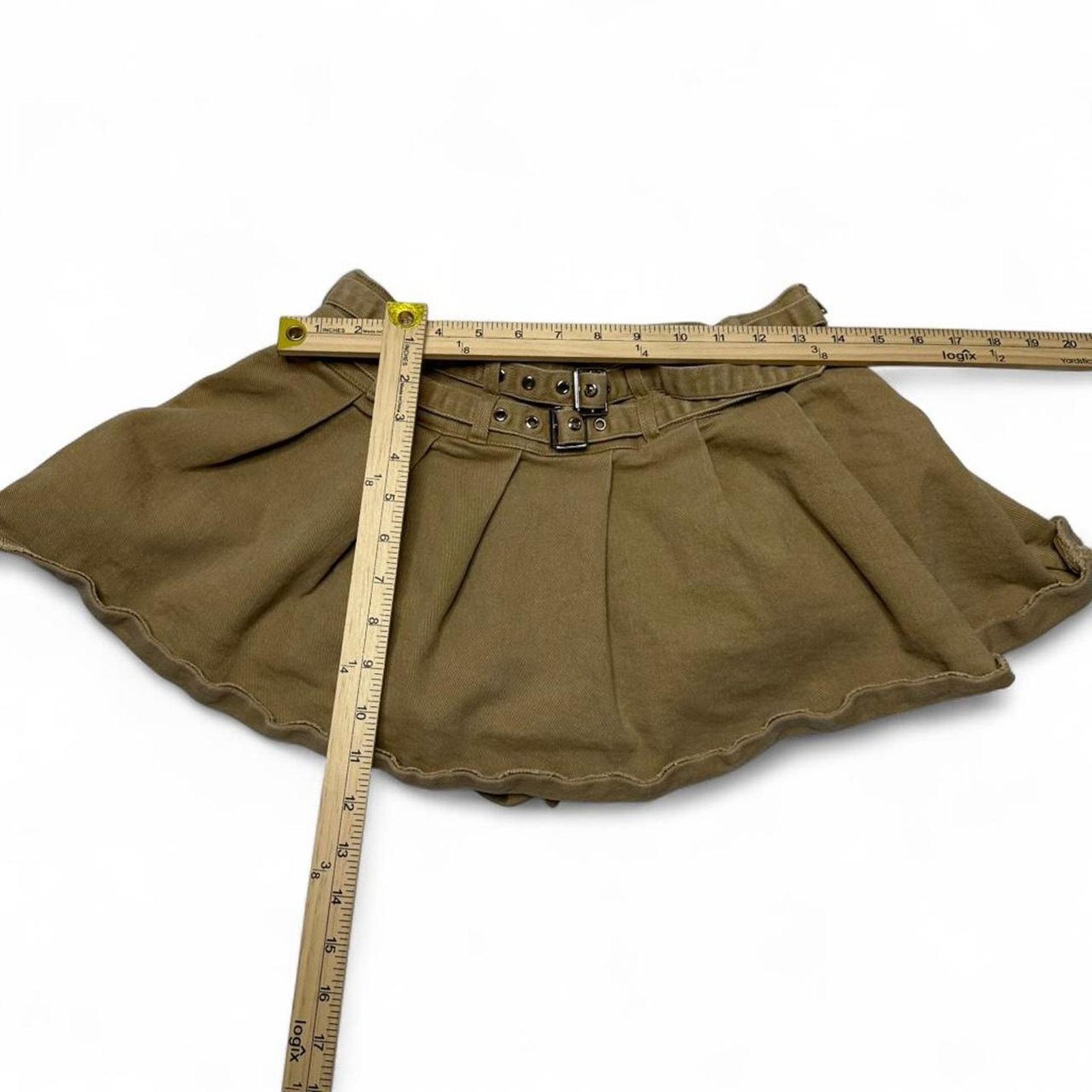 Windsor Smith Windsor Khaki Denim Mini Belted Studded Pleated Skirt Size M Size 30" / US 8 / IT 44 - 3 Thumbnail