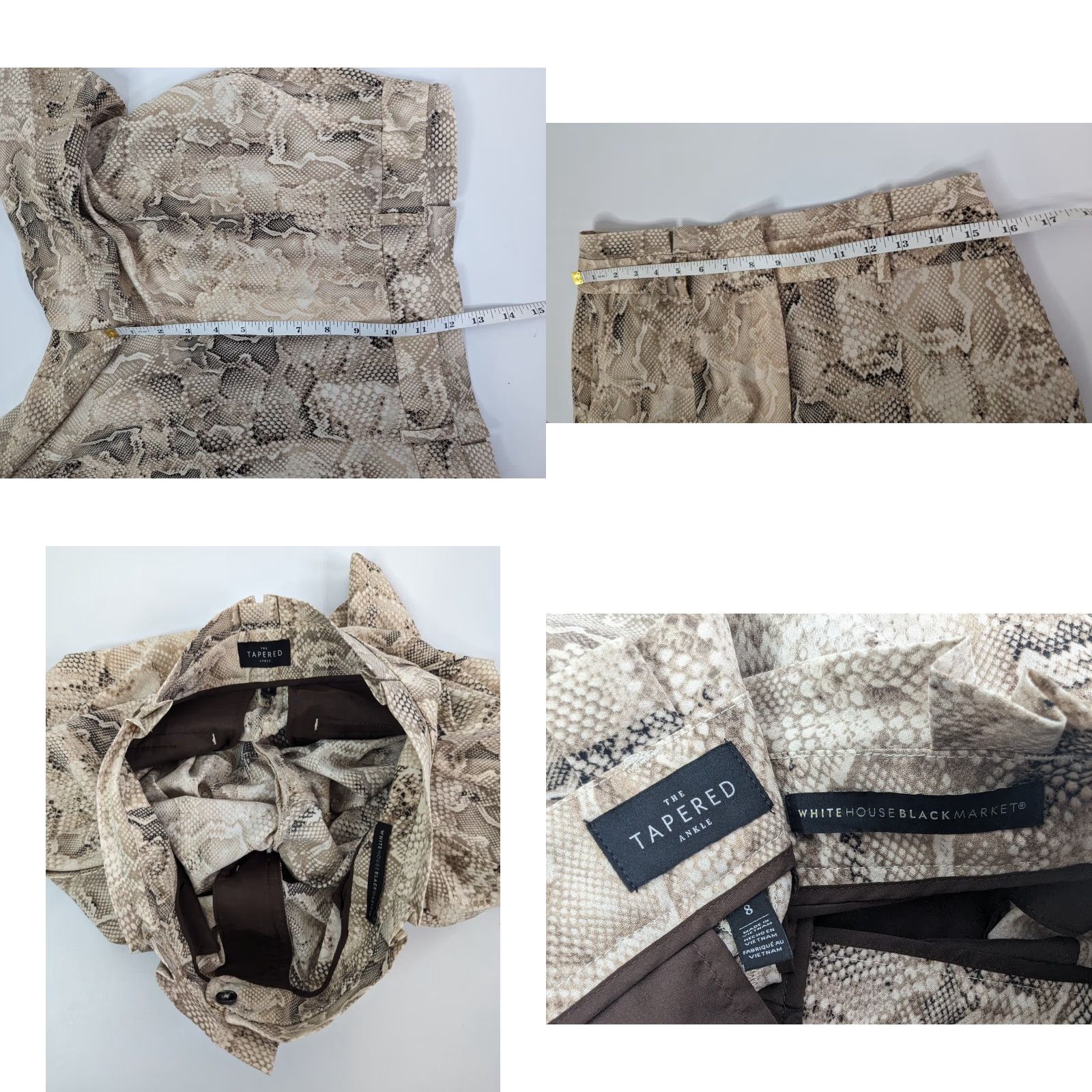 White House Black Market White House Black Market Pants Paperbag Tapered Ankle Snake Print Womens 8 Brown Polyester Spandex Chiffon Regular 8 Womens Size 30" / US 8 / IT 44 - 8 Thumbnail