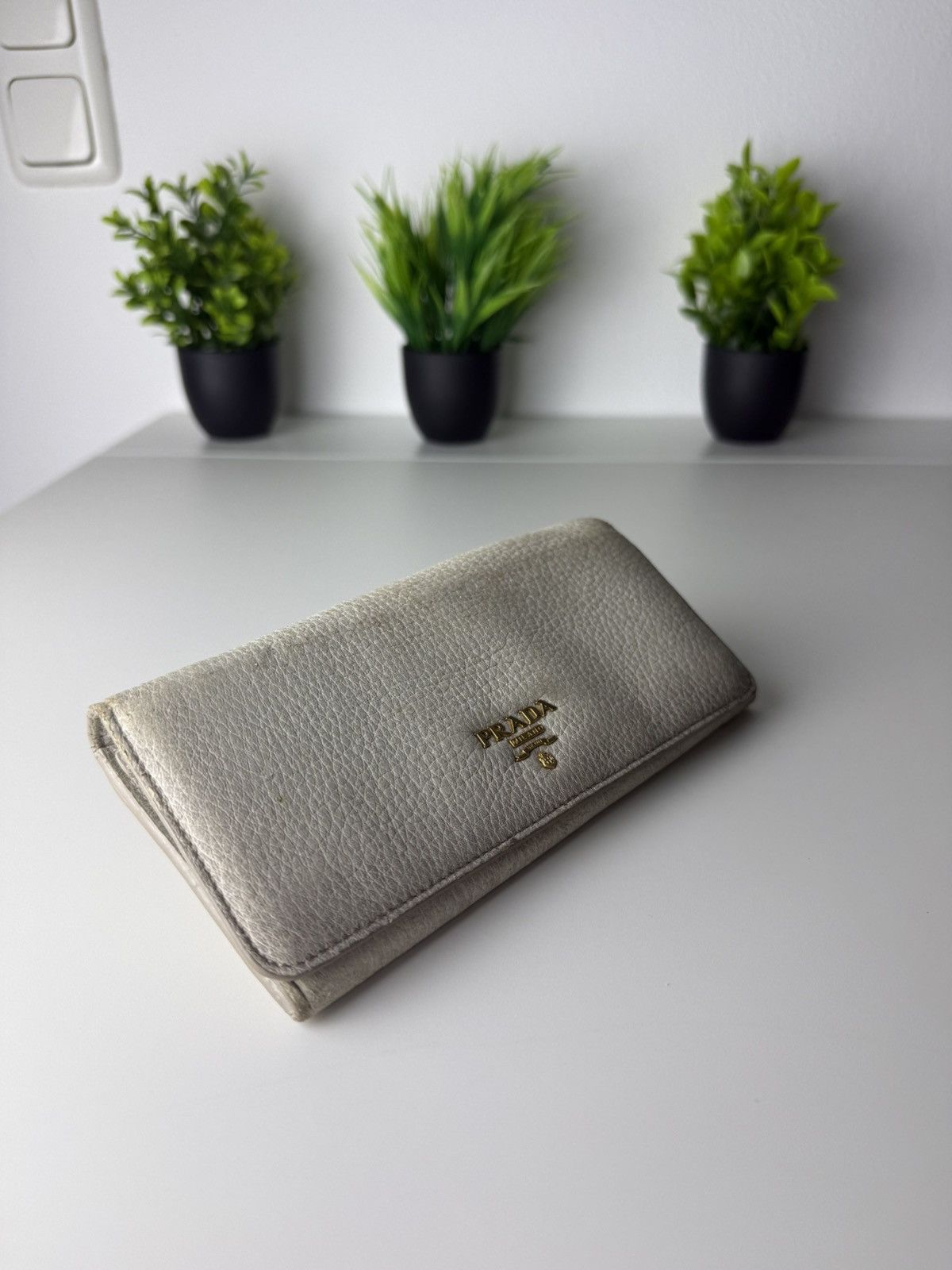 Prada Prada Leather Wallet Grey Size ONE SIZE - 1 Thumbnail