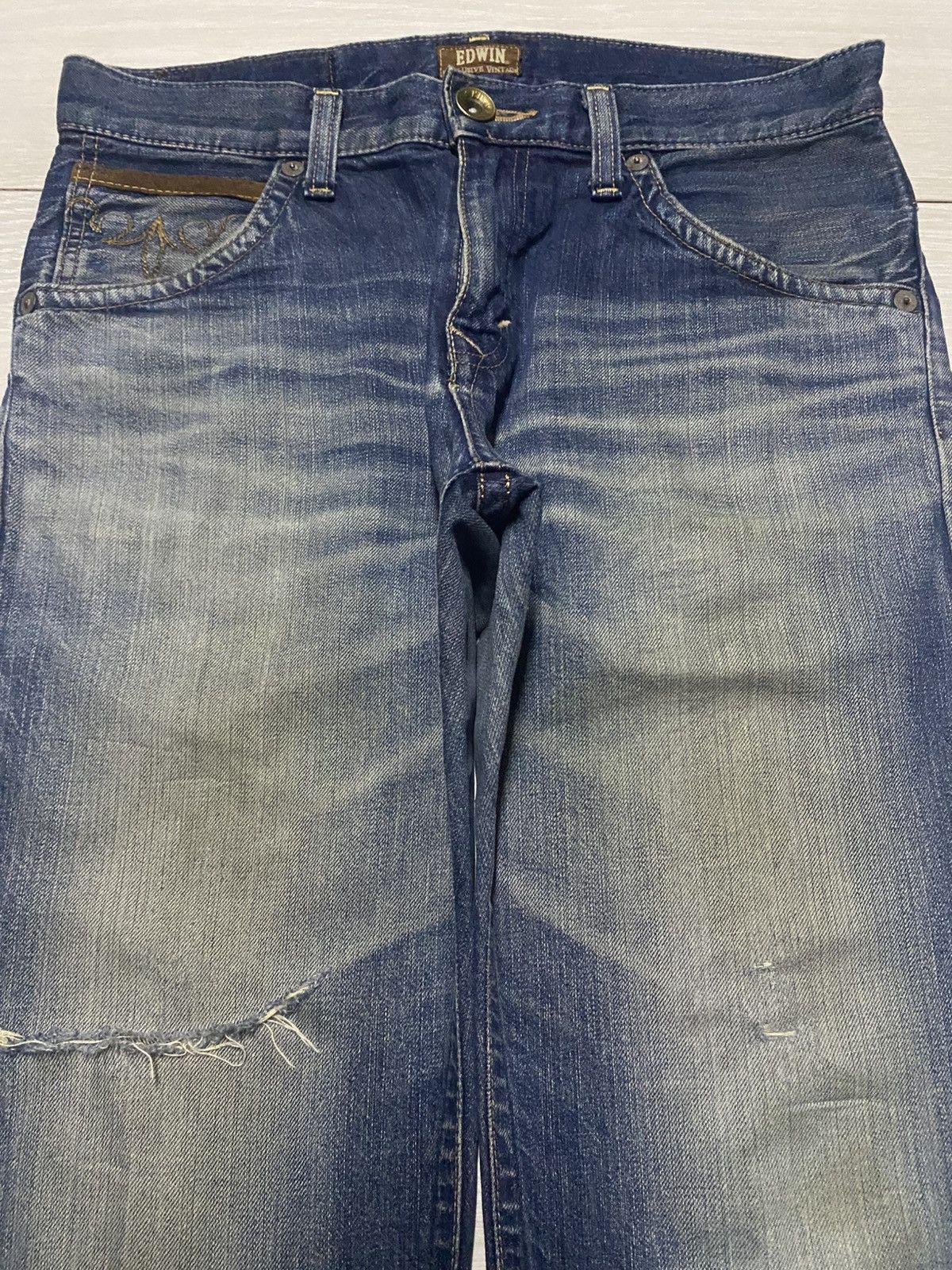 Junya Watanabe Edwin Exclusive Vintage Mud Wash Distressed Loose Jeans Size US 32 / EU 48 - 3 Thumbnail