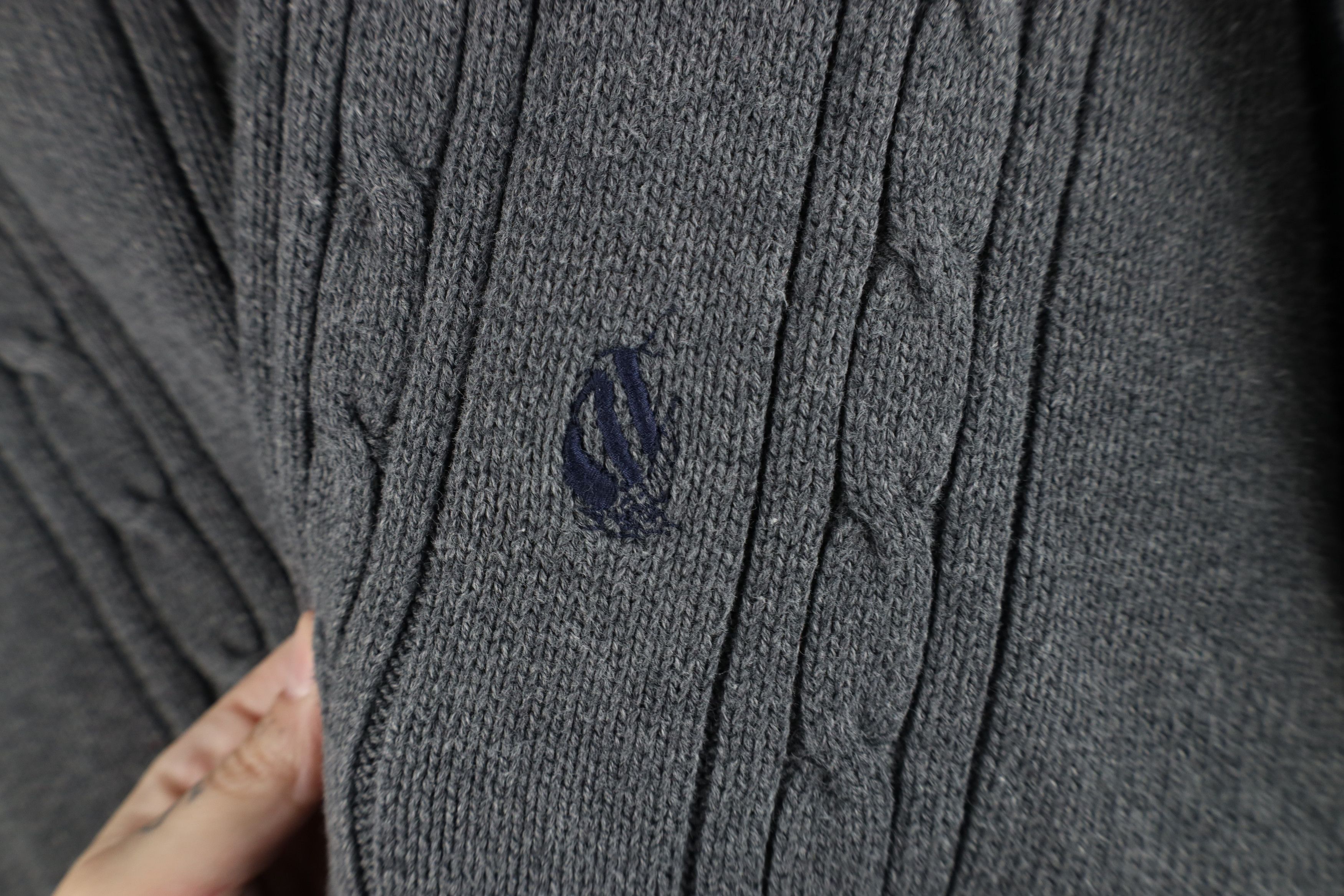 Nautica × Vintage Vintage 90s Nautica Cotton Cable Knit Crewneck Sweater Gray Size US XL / EU 56 / 4 - 4 Thumbnail