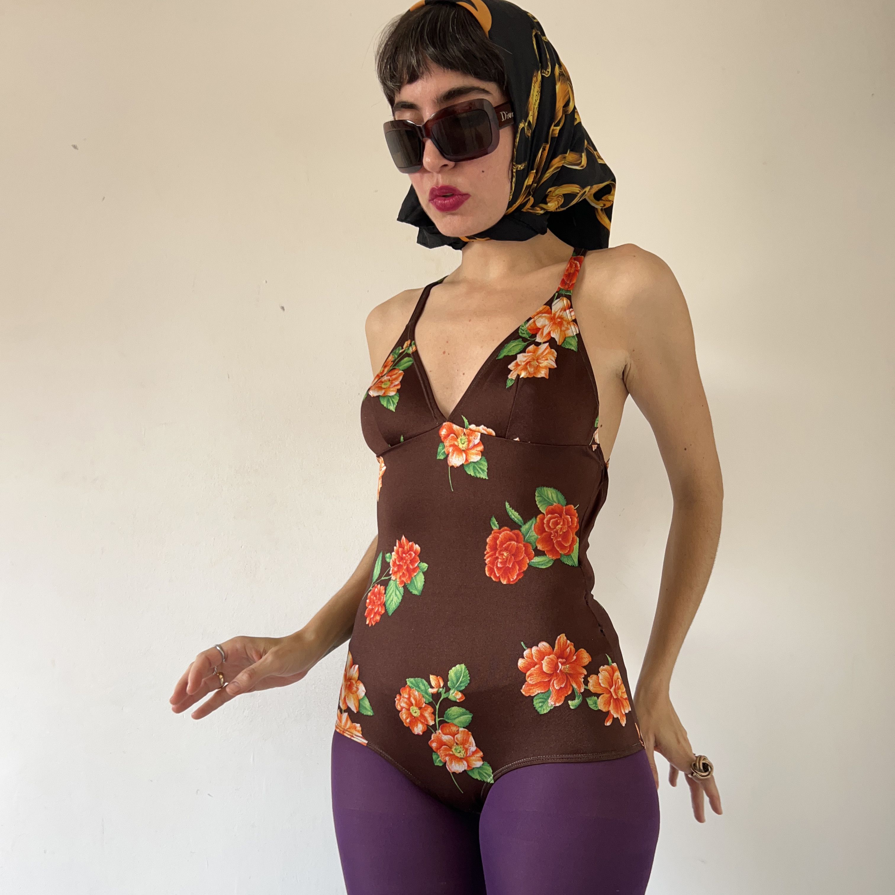 Vintage Vintage 90s Brown Floral Swimsuit Size XL / US 12-14 / IT 48-50 - 1 Thumbnail
